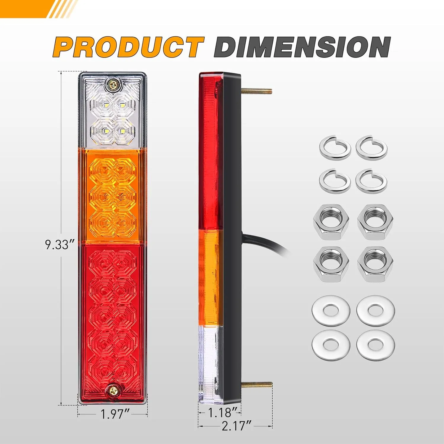 GOOACC 20 LED Trailer Light Kit 2PCS Running Stop Brake Turn Signals Reverse Tail Lights Studs Mounted Waterproof For 10-30v Truck RV UTV Camper Van Boat