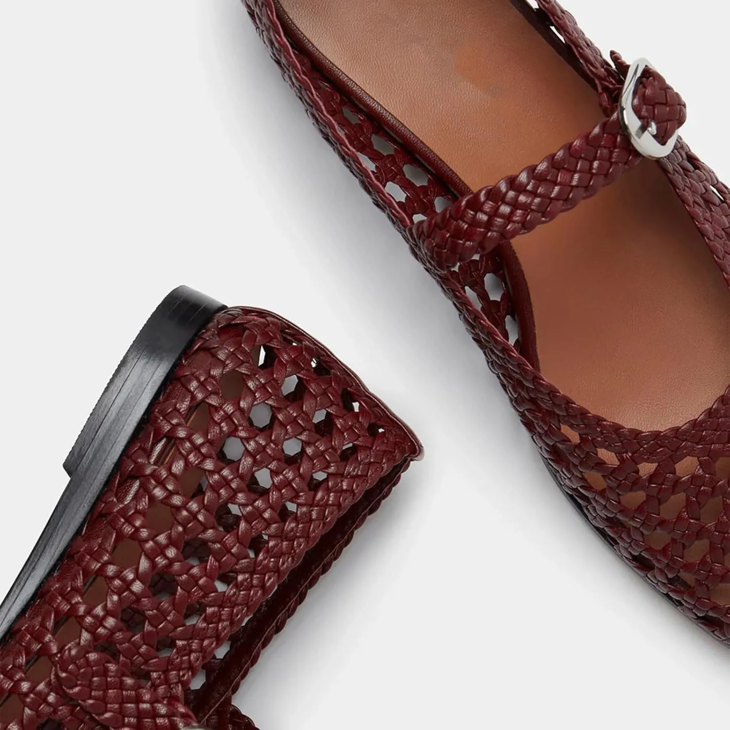GORZADEUL Woven Ballet Flats Shoes for Women, Round Toe Mesh Mary Jane Flats Casual Comfortable Buckle Strap Ballerina Flat Shoes