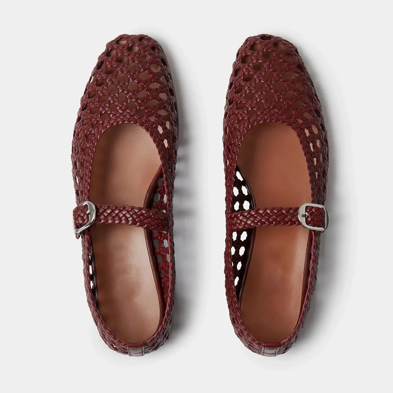 GORZADEUL Woven Ballet Flats Shoes for Women, Round Toe Mesh Mary Jane Flats Casual Comfortable Buckle Strap Ballerina Flat Shoes