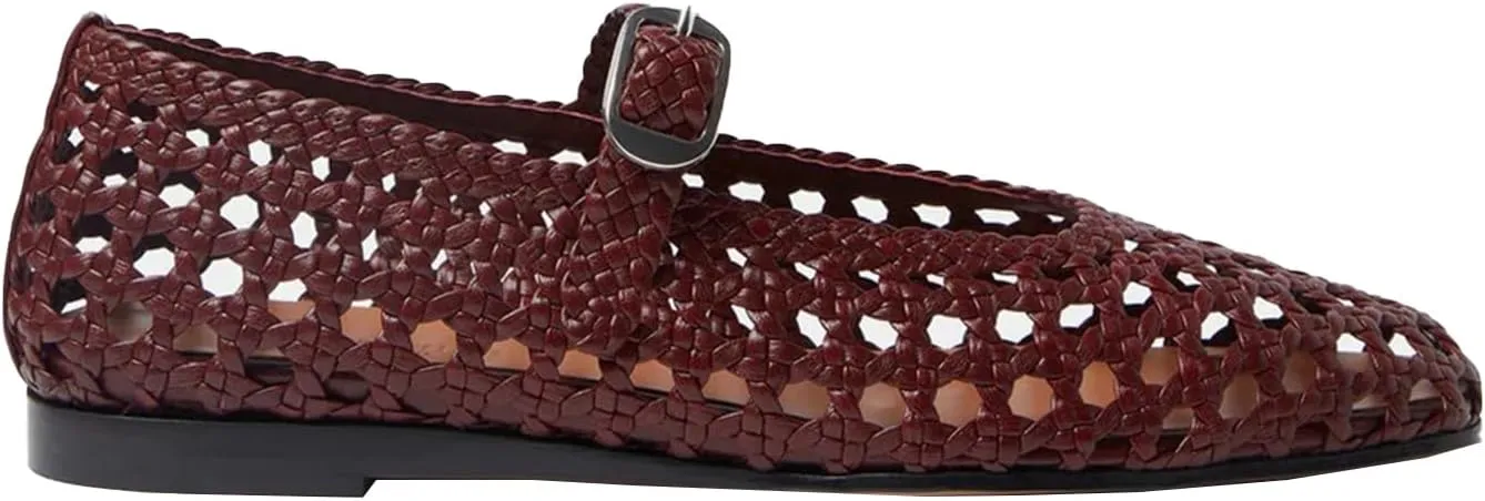 GORZADEUL Woven Ballet Flats Shoes for Women, Round Toe Mesh Mary Jane Flats Casual Comfortable Buckle Strap Ballerina Flat Shoes
