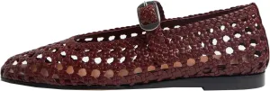GORZADEUL Woven Ballet Flats Shoes for Women, Round Toe Mesh Mary Jane Flats Casual Comfortable Buckle Strap Ballerina Flat Shoes