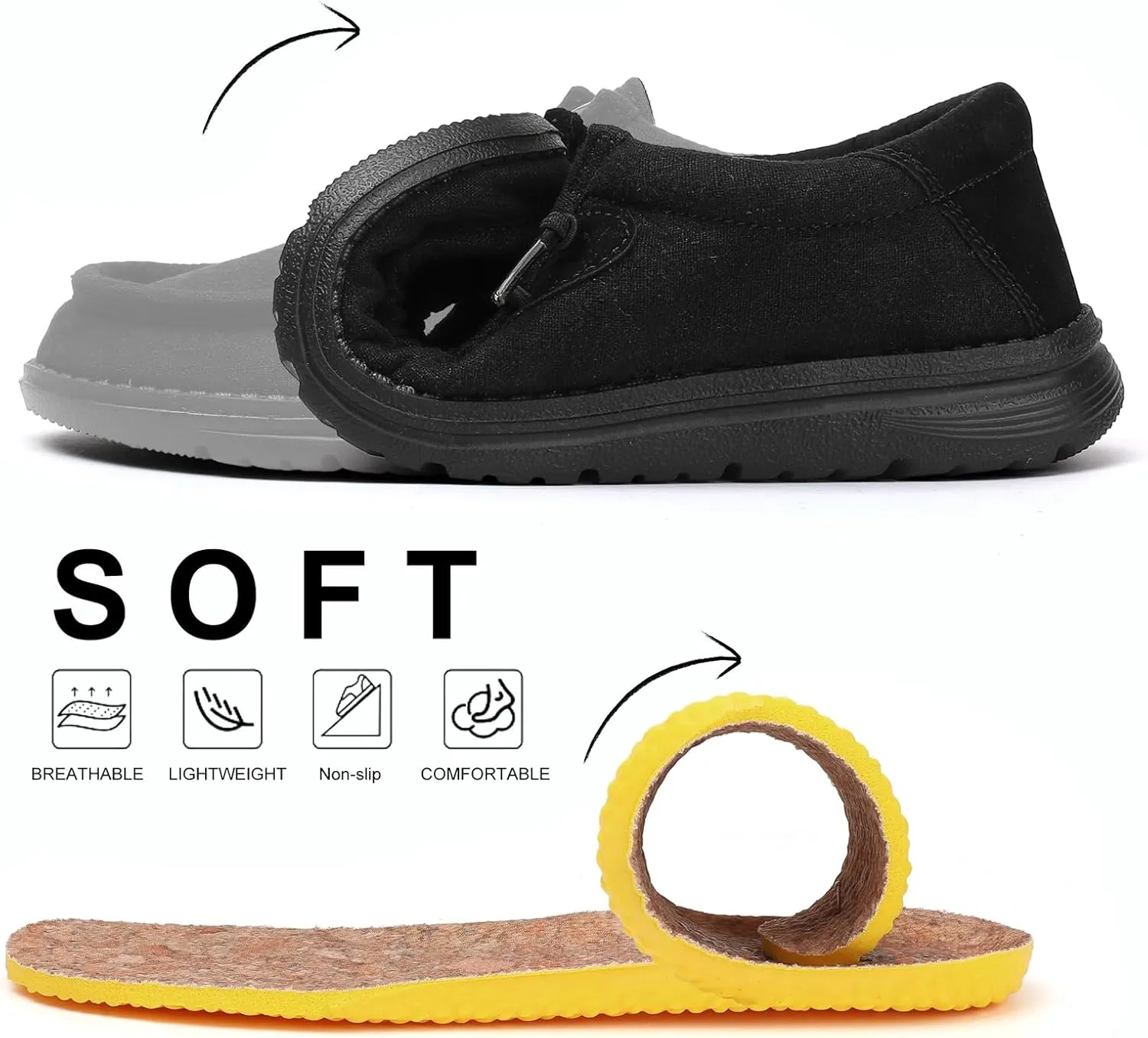 Grand Attack Walking Shoes for Women Slip On Linen Loafers Non Slip Work Sneakers Comfort Lightweight Boat Shoes Daily Driving Traveling Black