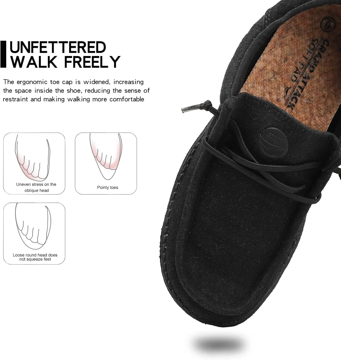 Grand Attack Walking Shoes for Women Slip On Linen Loafers Non Slip Work Sneakers Comfort Lightweight Boat Shoes Daily Driving Traveling Black