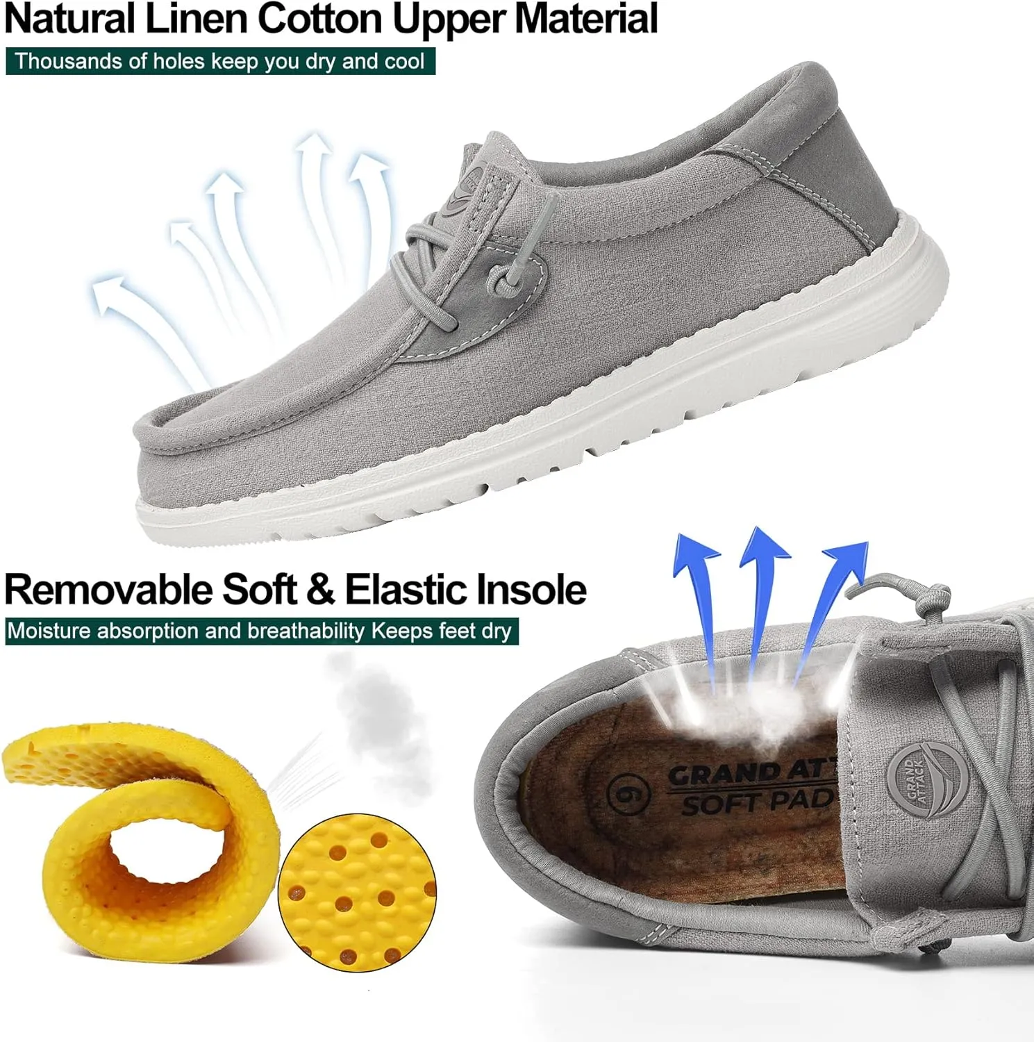 Grand Attack Walking Shoes for Women-Slip On Loafers,Linen Work Boat Shoes,Comfort&Lightweight,for Home Shopping,Dating,Driving,Traveling Shoes