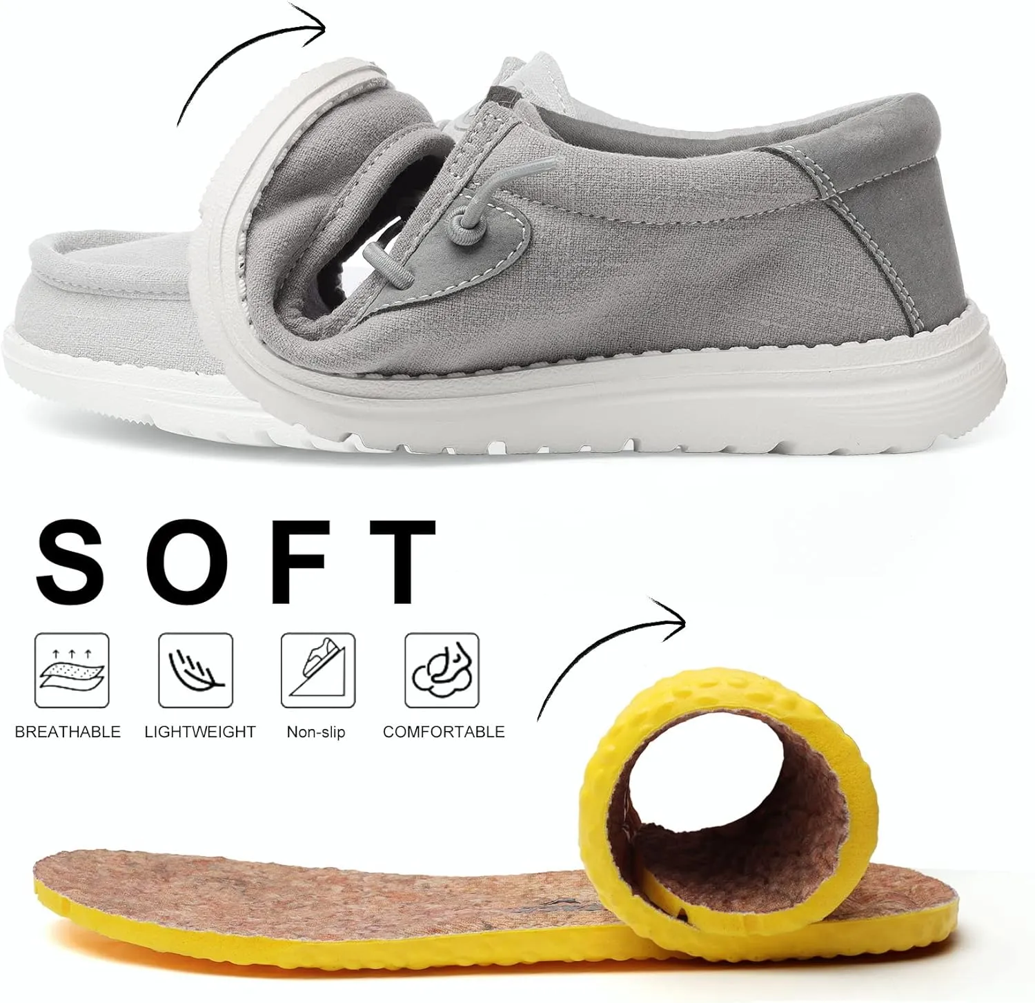 Grand Attack Walking Shoes for Women-Slip On Loafers,Linen Work Boat Shoes,Comfort&Lightweight,for Home Shopping,Dating,Driving,Traveling Shoes