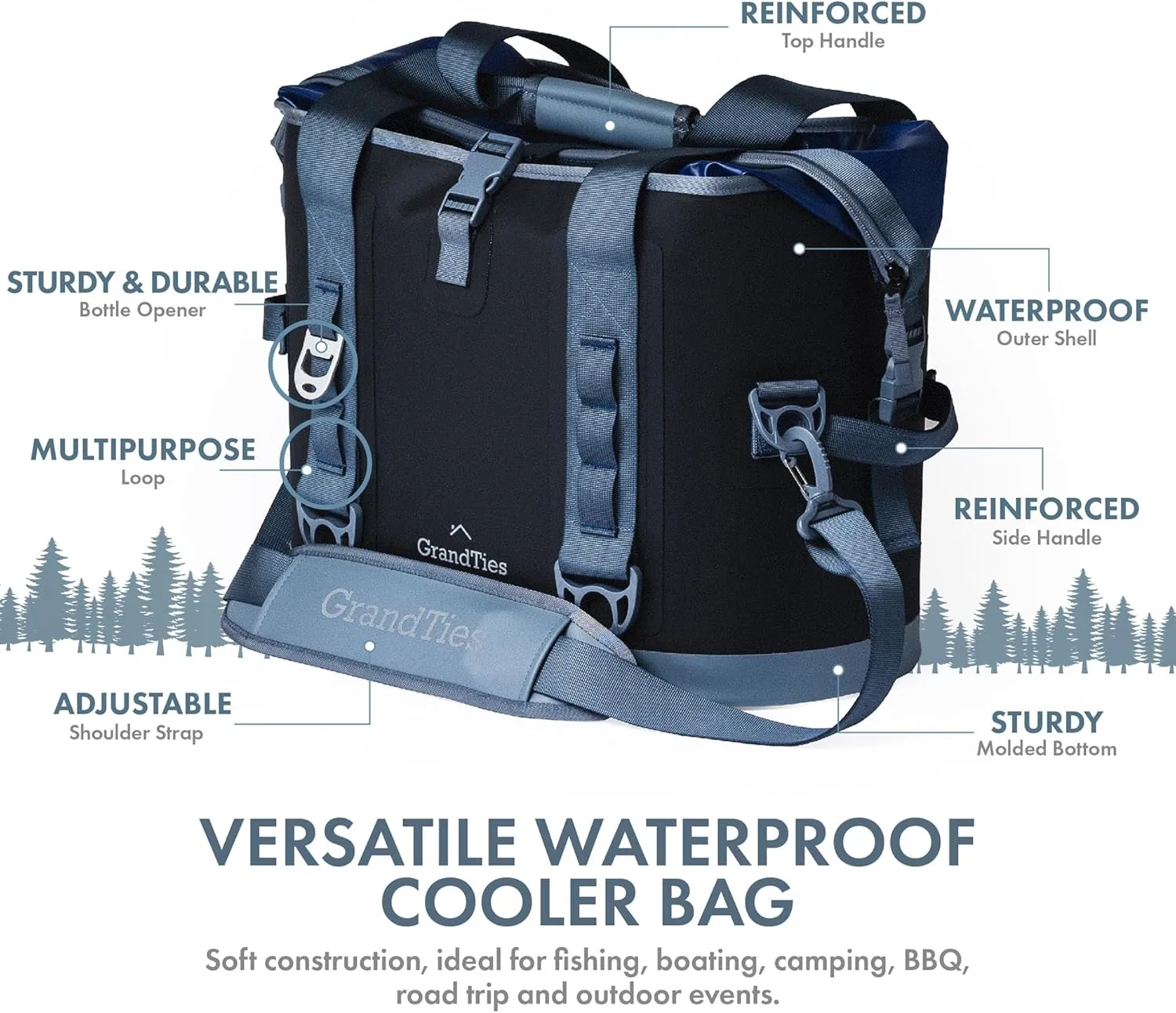 GrandTies 40 Can Portable Soft Cooler Bag - High-Performance Large Cooler - Leak Proof Waterproof Insulated Cooler Bag - Portable Ice Chest for Outdoor, Fishing, Beach, Travel, Camping