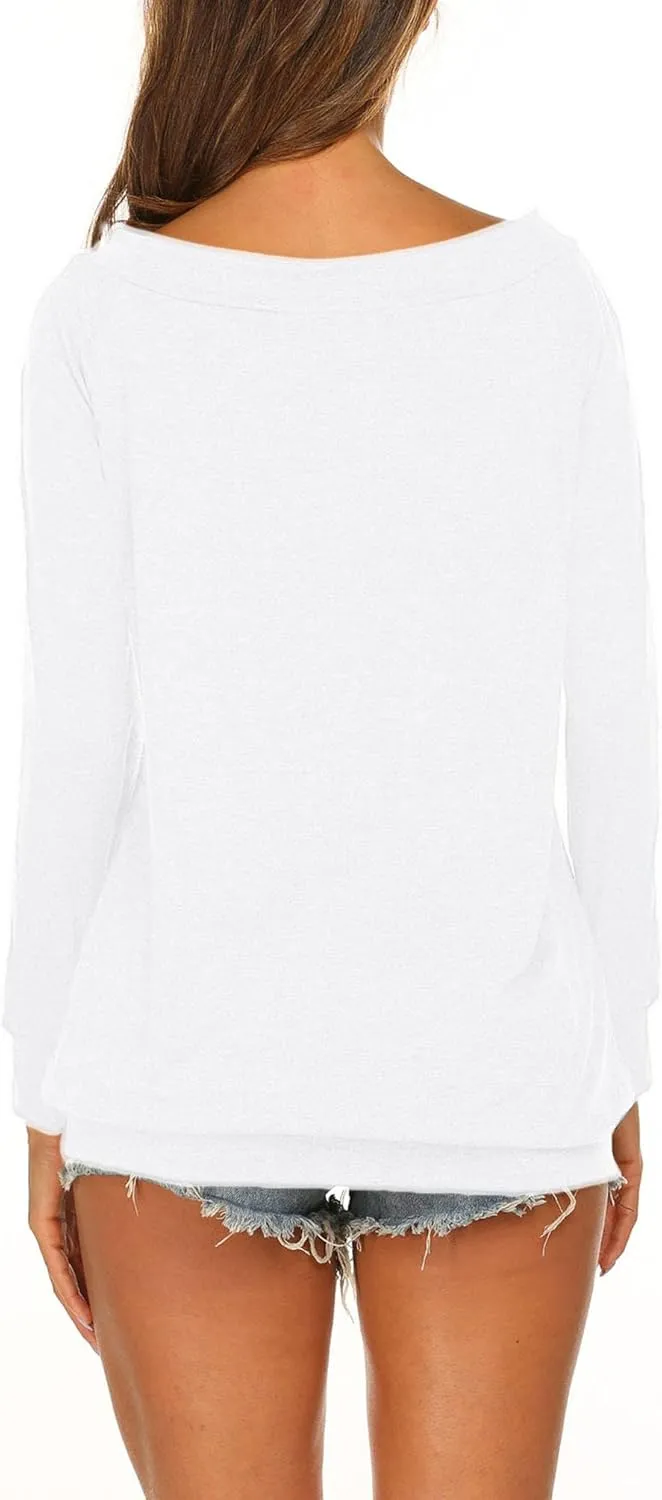 Halife Women's Long Sleeve Boat Neck Off Shoulder Blouse Tops