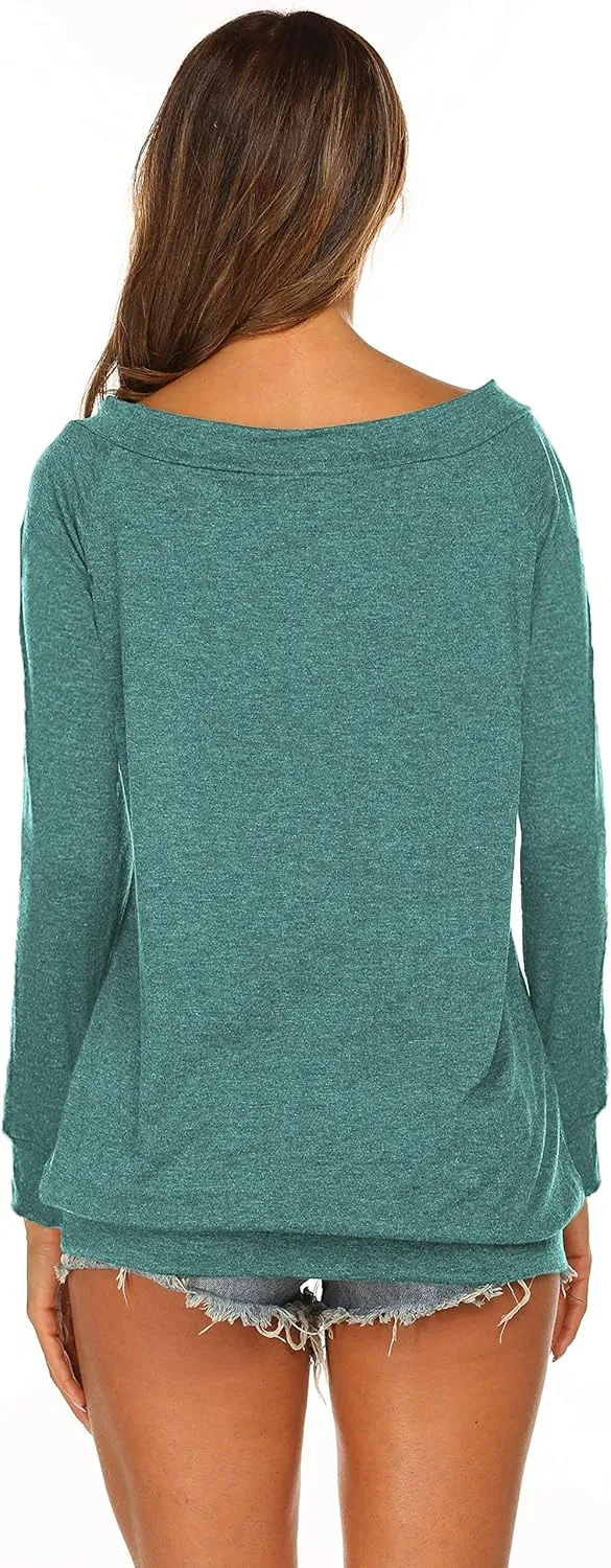 Halife Women's Long Sleeve Boat Neck Off Shoulder Blouse Tops