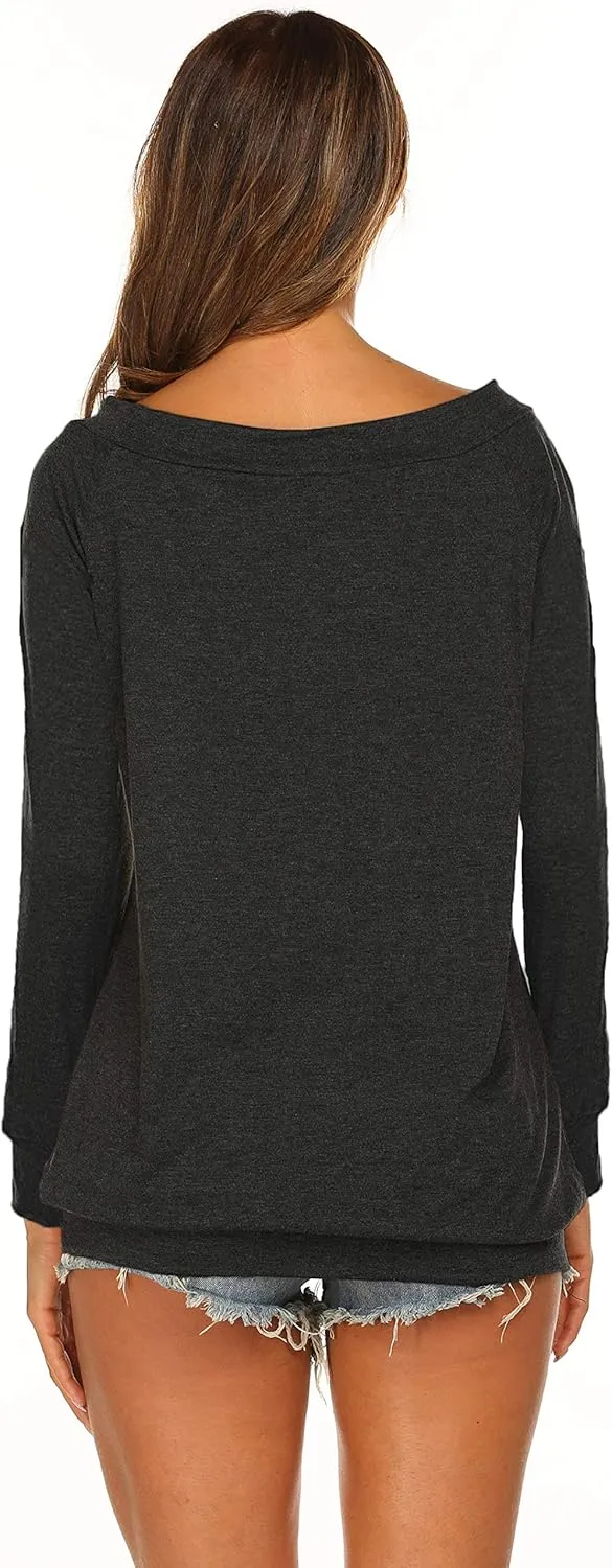 Halife Women's Long Sleeve Boat Neck Off Shoulder Blouse Tops