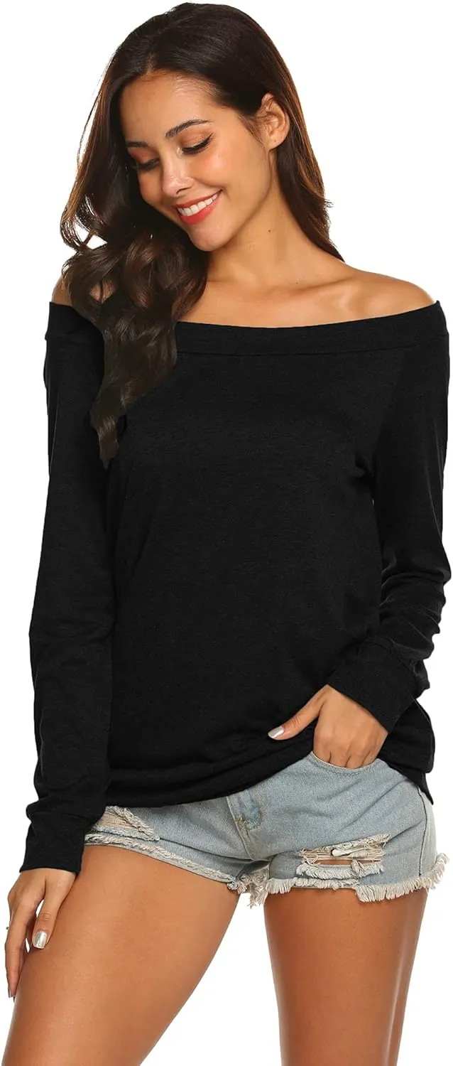 Halife Women's Long Sleeve Boat Neck Off Shoulder Blouse Tops