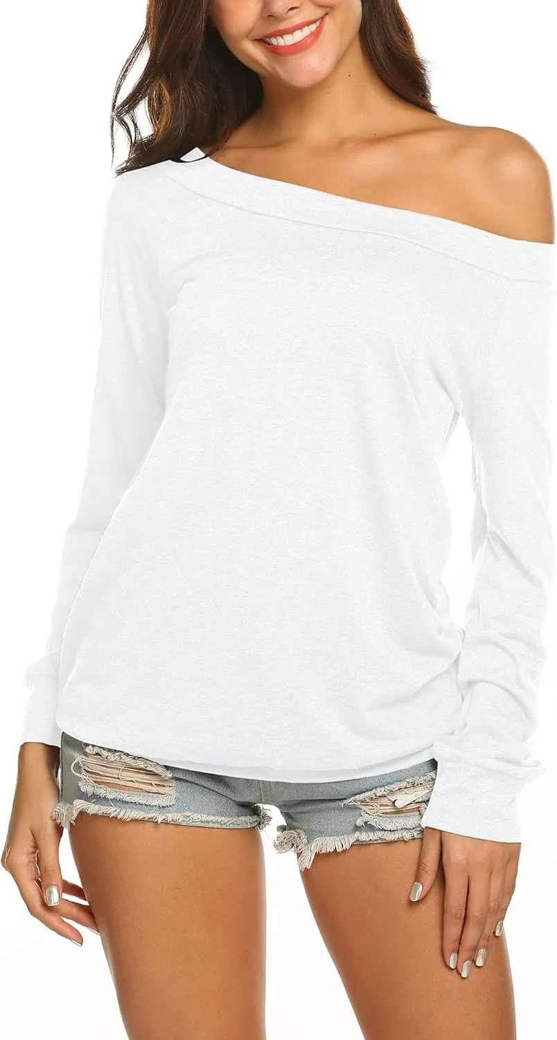 Halife Women's Long Sleeve Boat Neck Off Shoulder Blouse Tops