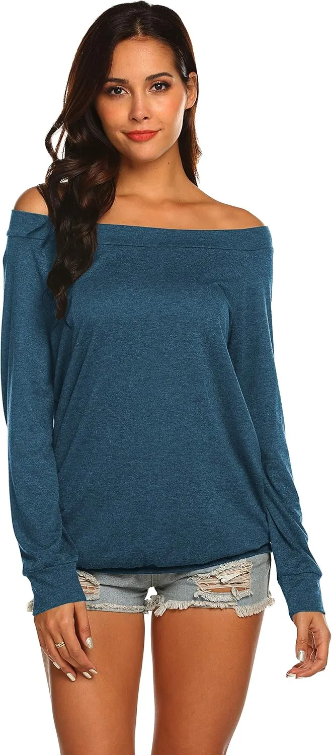 Halife Women's Long Sleeve Boat Neck Off Shoulder Blouse Tops