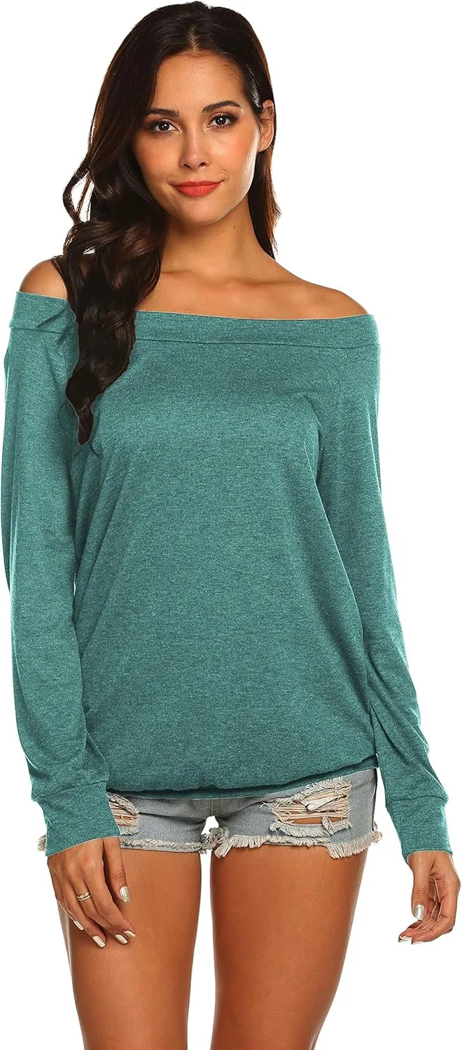 Halife Women's Long Sleeve Boat Neck Off Shoulder Blouse Tops