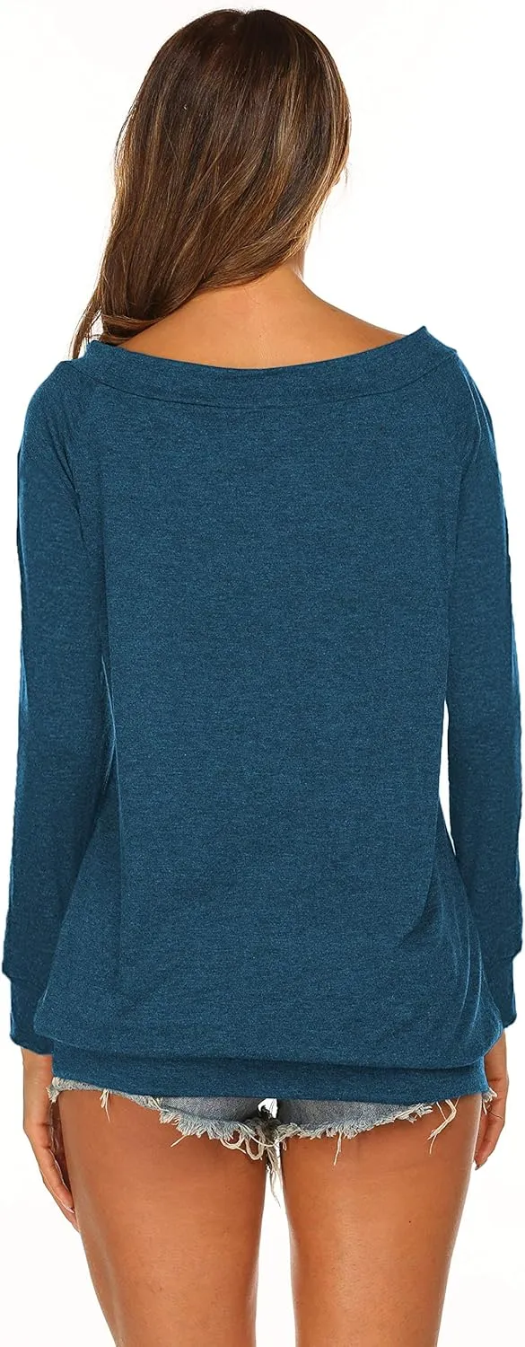 Halife Women's Long Sleeve Boat Neck Off Shoulder Blouse Tops