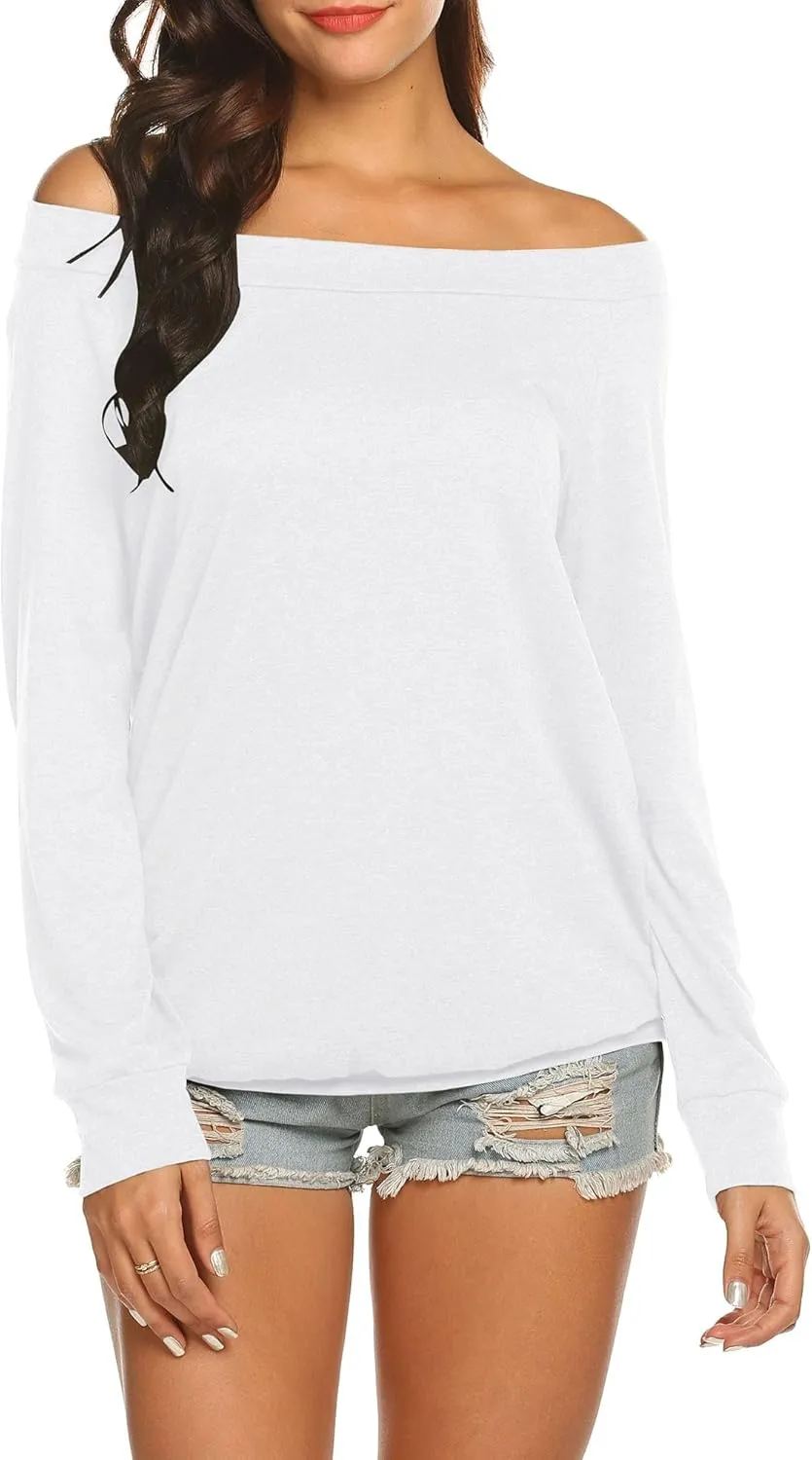Halife Women's Long Sleeve Boat Neck Off Shoulder Blouse Tops