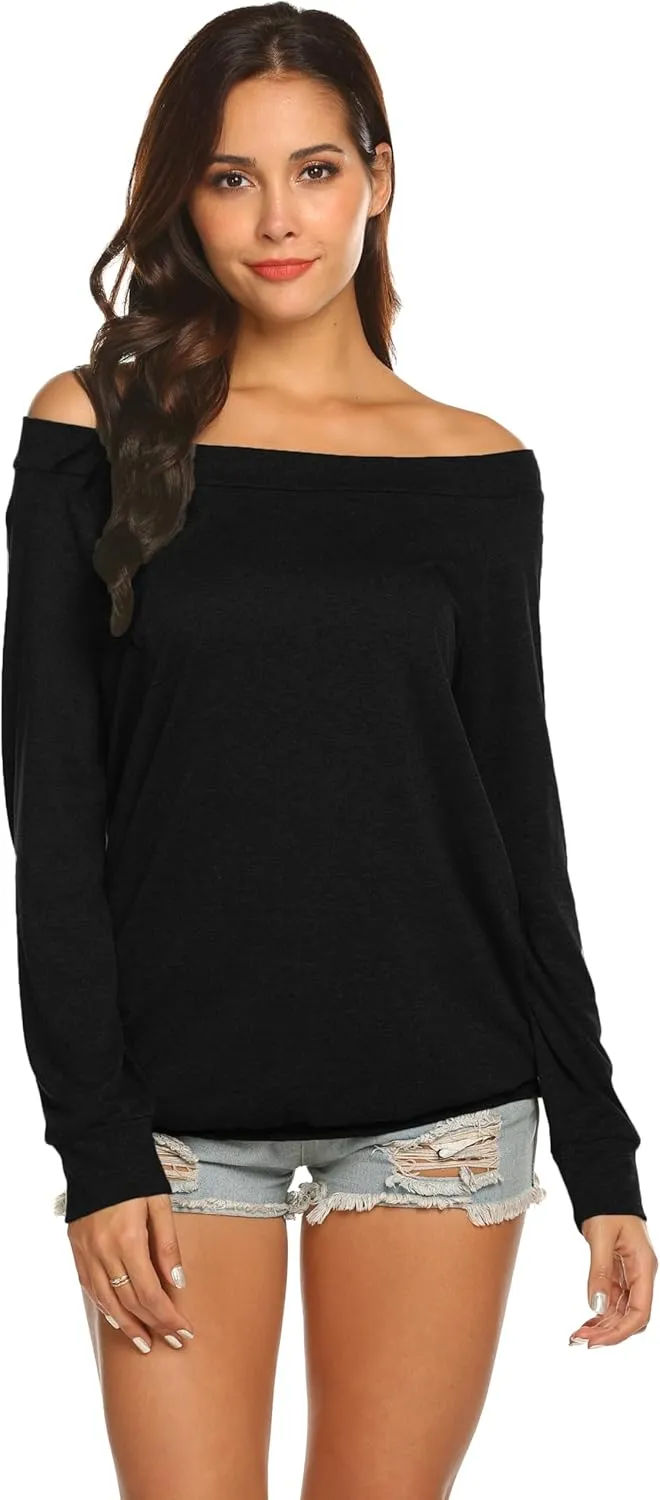 Halife Women's Long Sleeve Boat Neck Off Shoulder Blouse Tops