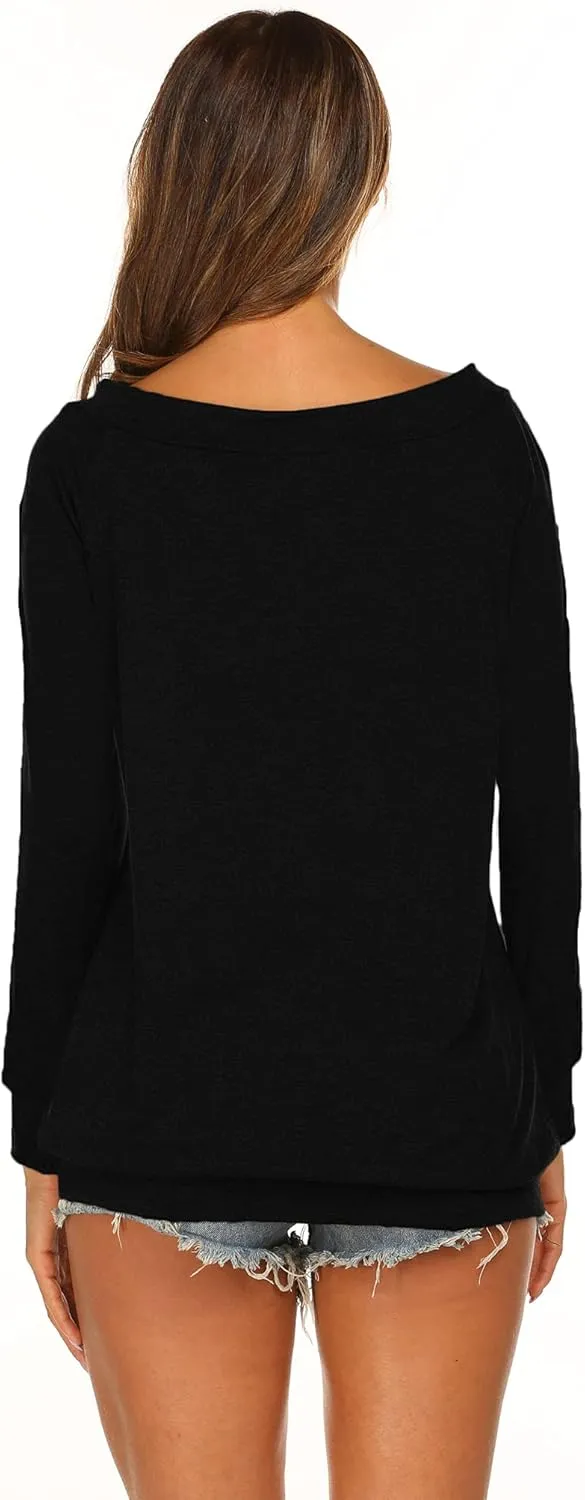 Halife Women's Long Sleeve Boat Neck Off Shoulder Blouse Tops