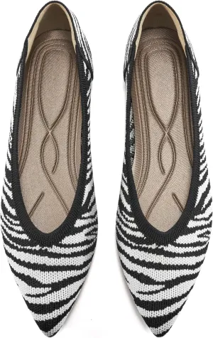 HARENCE Women's Flats Ballet Shoes: Comfortable Pointed Toe Soft Knit Flat Casual Slip On Work Dress Shoes for Walking Wedding Dating