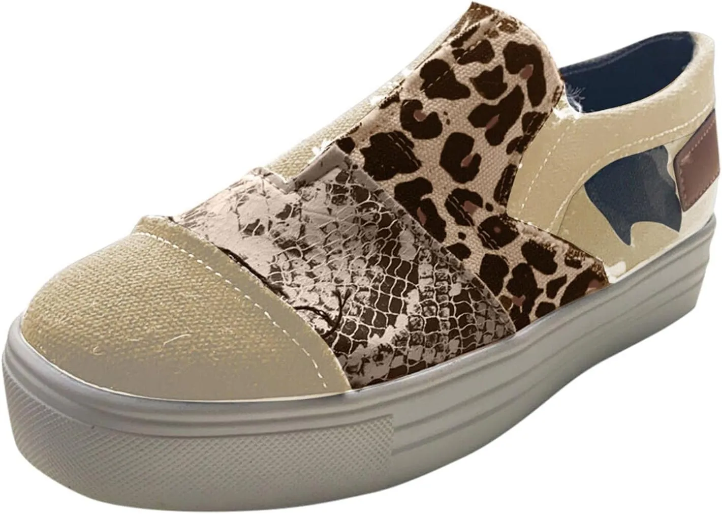 Hbeylia Platform Fashion Sneakers For Women Leopard Design Casual Low Top Canvas Shoes Trendy Chunky Bottom Heels Slip On Flats Loafers Driving Walking Shoes For Ladies