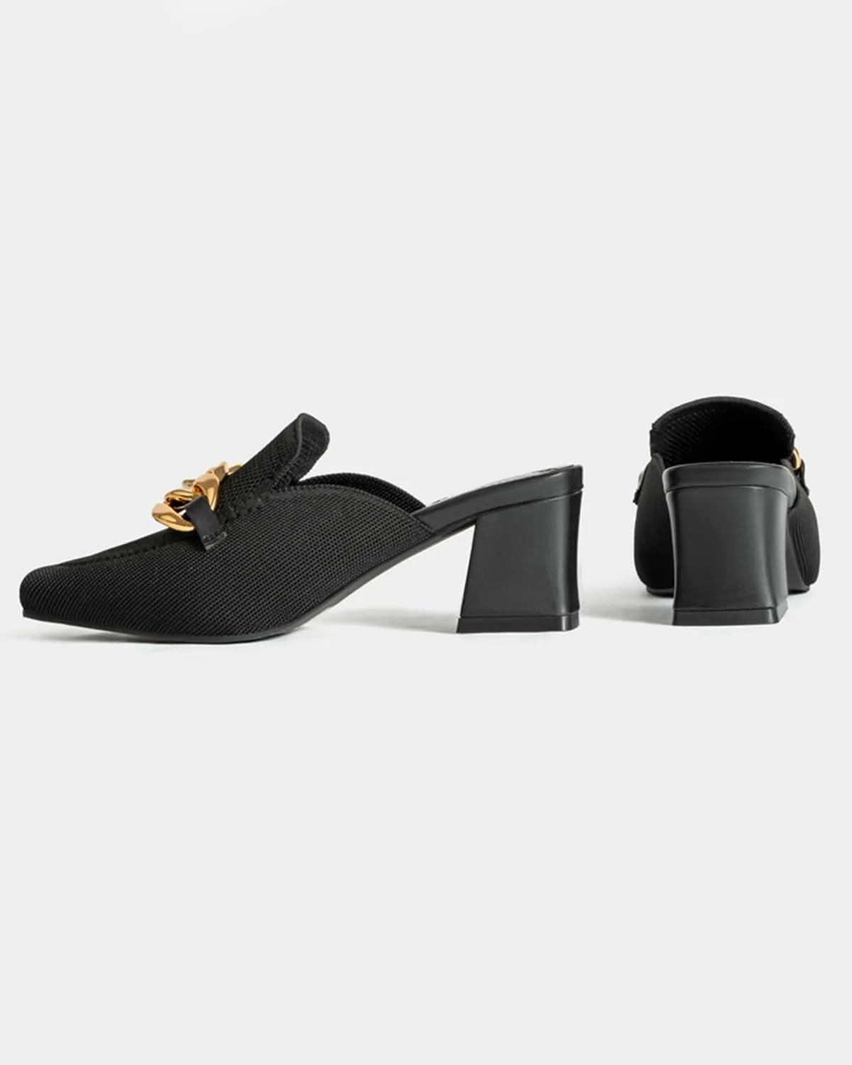Heeled Mules for Women Closed Toe Chunky Heels Mules Knit Stretchy Pointed Toe Heels Sandals Comfortable Slip On Dress Pumps Sandals Slides for Business and Daily Wear