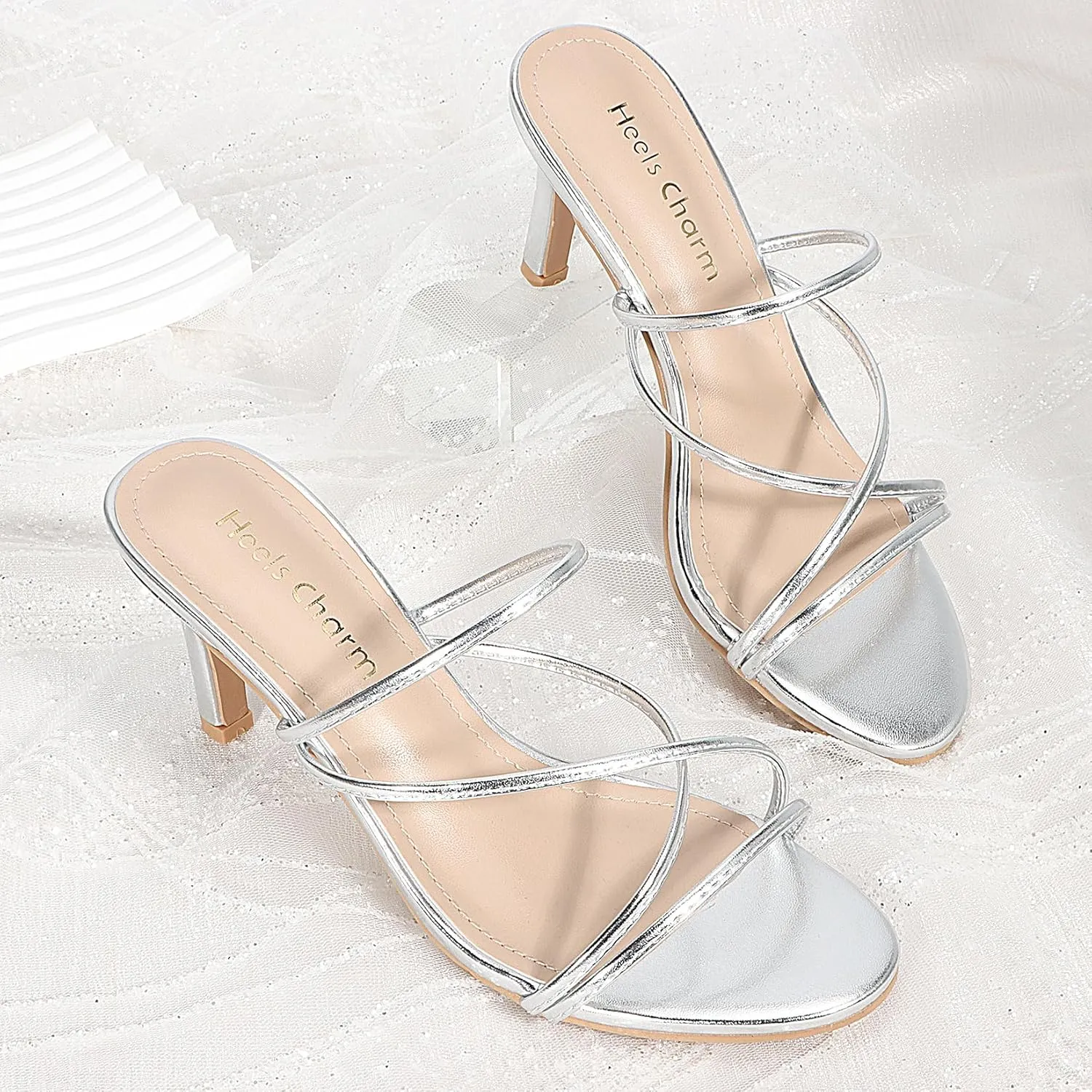 Heels Charm Women's Stiletto Heeled Sandals 3.27 Inches Open Toe Slip On High Heel Sandal Dress Dancing Sandals Daily Work Usual Party Wedding Shoes