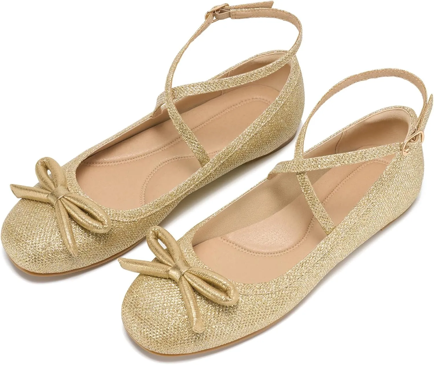 HEEZ Women's Ballet Flats, Stylish Slip On Dress Shoes with Adjustable Ankle Strap, Round Toe Ballet Flat Shoes, Anti-Slip TPR Outsole, Rebounded Latex Foam Insole, Anti-Friction Heel