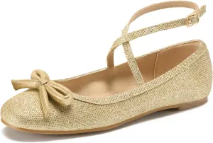 HEEZ Women's Ballet Flats, Stylish Slip On Dress Shoes with Adjustable Ankle Strap, Round Toe Ballet Flat Shoes, Anti-Slip TPR Outsole, Rebounded Latex Foam Insole, Anti-Friction Heel