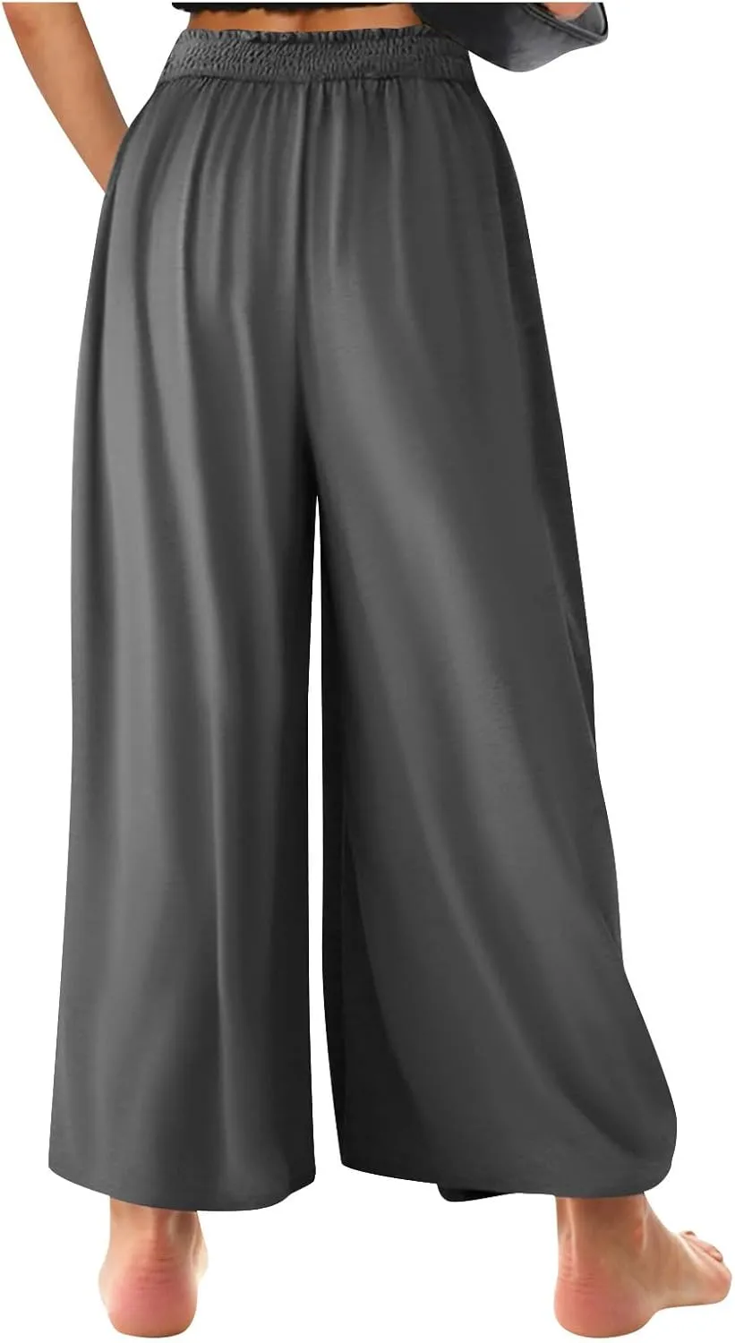 High Waisted Palazzo Pants for Women Trendy 2024 Causal Wide Leg Flowy Yoga Pant Trousers Beach Vacation Outfits