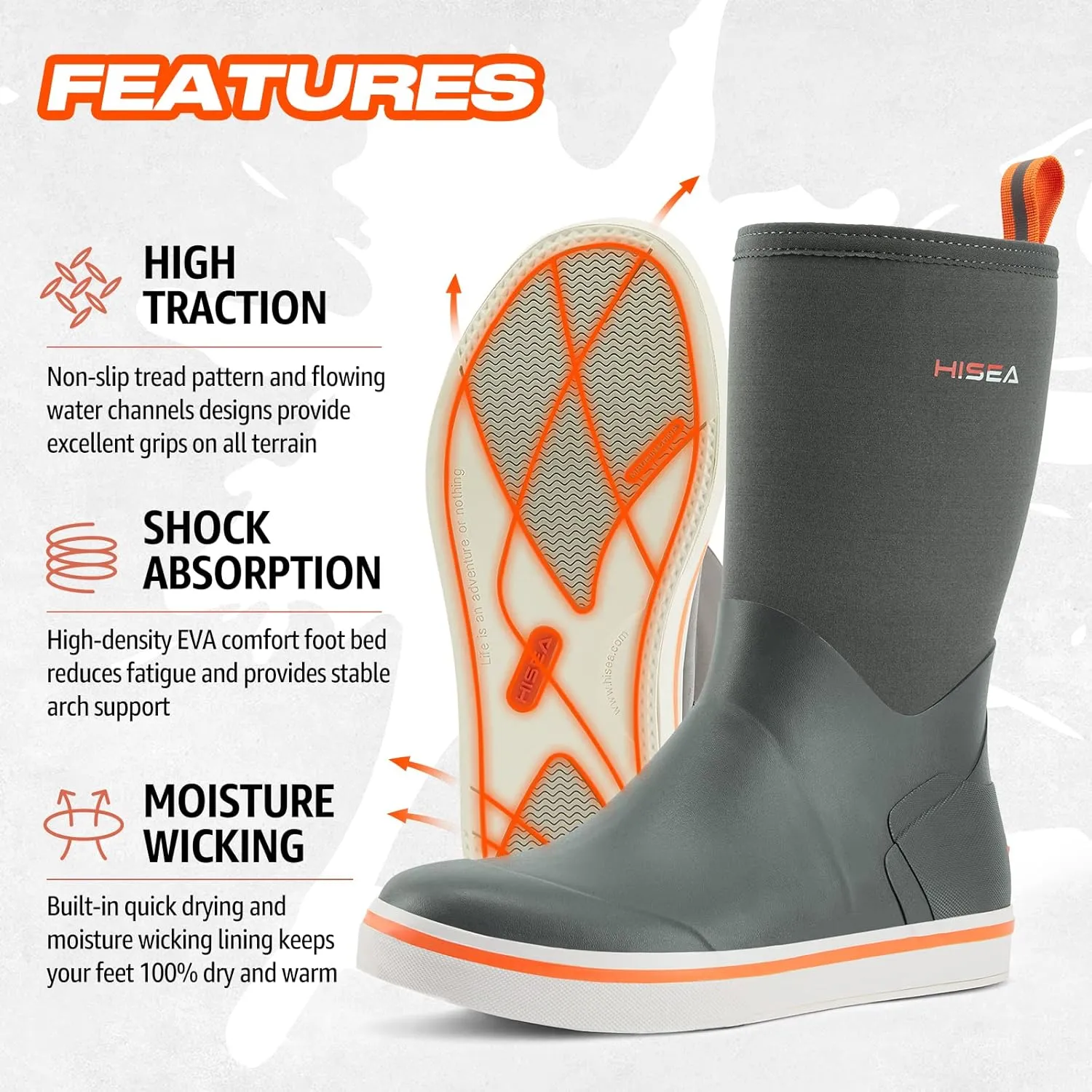 HISEA Men's Rubber Rain Boots Waterproof Garden Fishing Outdoor Deck Boots