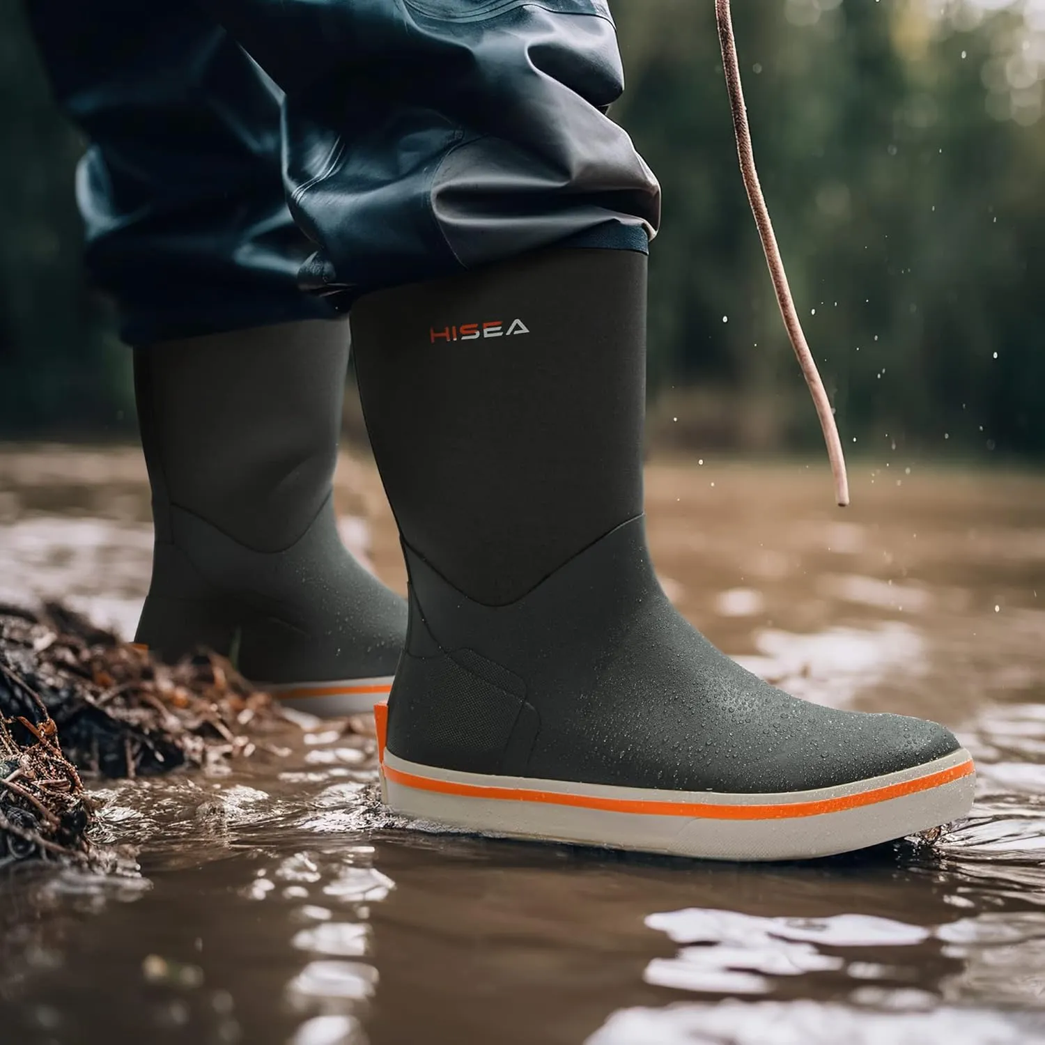 HISEA Men's Rubber Rain Boots Waterproof Garden Fishing Outdoor Deck Boots