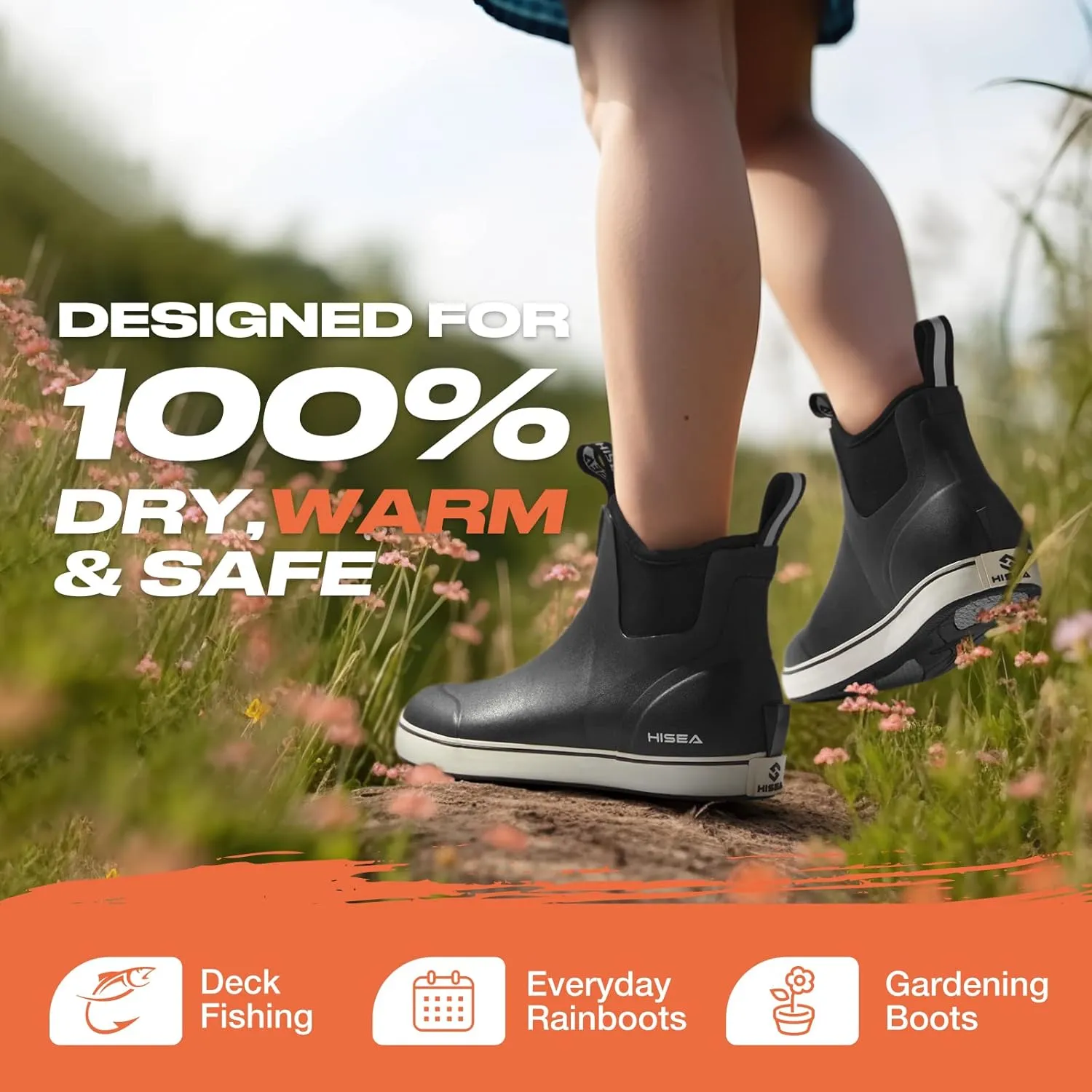 HISEA Women's Ankle Rain Boots, Rubber Fishing Deck Boots, Garden Boots for Women Waterproof