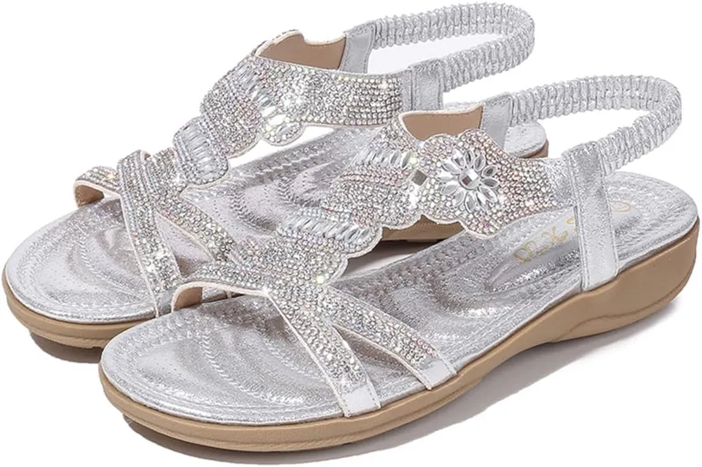 HNGHOU Women's Summer Sandals Casual Comfortable Beach Bohemian Flat Sandal Shoes