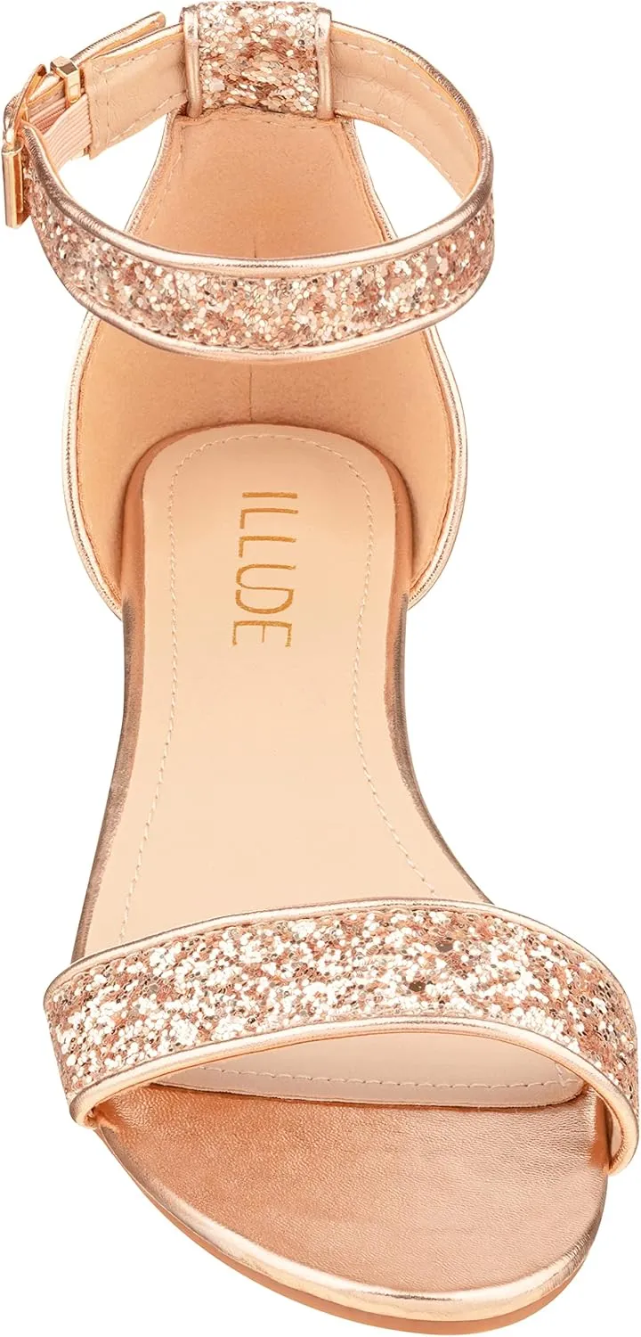 ILLUDE Women's Open Toe Ankle Strap Low Wedge Sandal Comfortable Platform Heeled Sandals