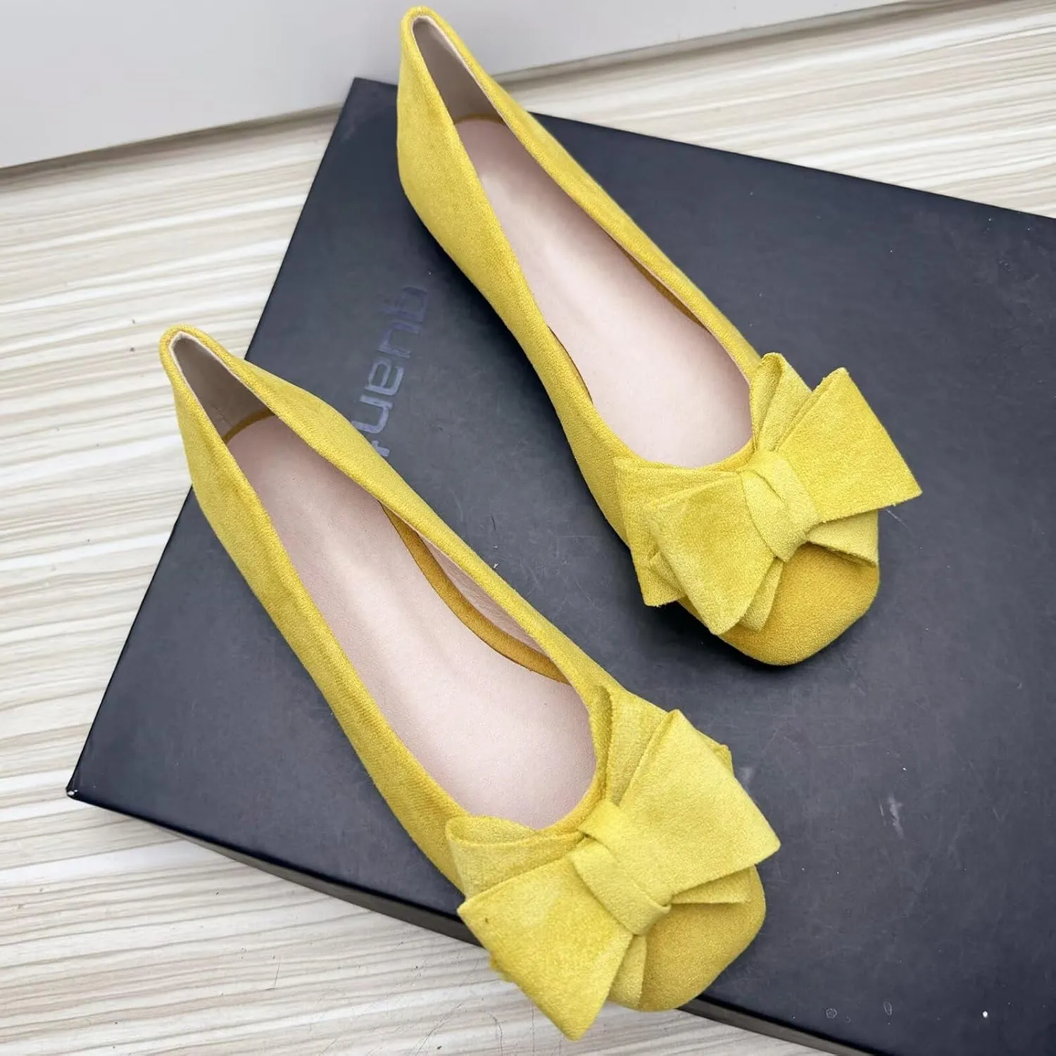 INEELUYI Womens Summer Ballet Flats Comfortable Square Toe Bowknot Flat Shoes Lightweight Breathable Shoes for Casual Wear