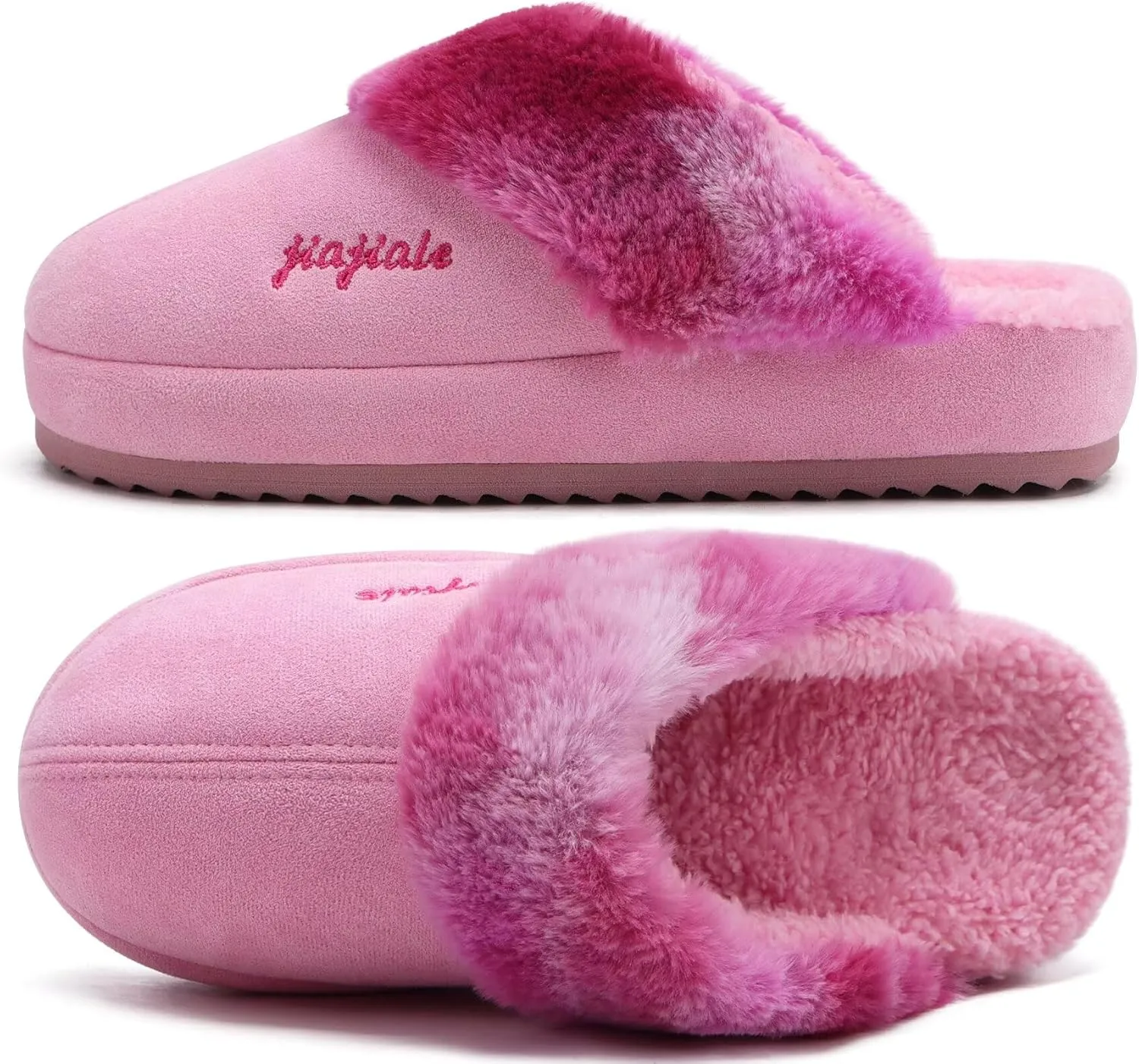 jiajiale Womens Fuzzy Slippers Platform Thick Cushion Comfy Warm Shearling Lined Scuff Slipper Ladies House Shoes Indoor Outdoor Hard Rubber Sole