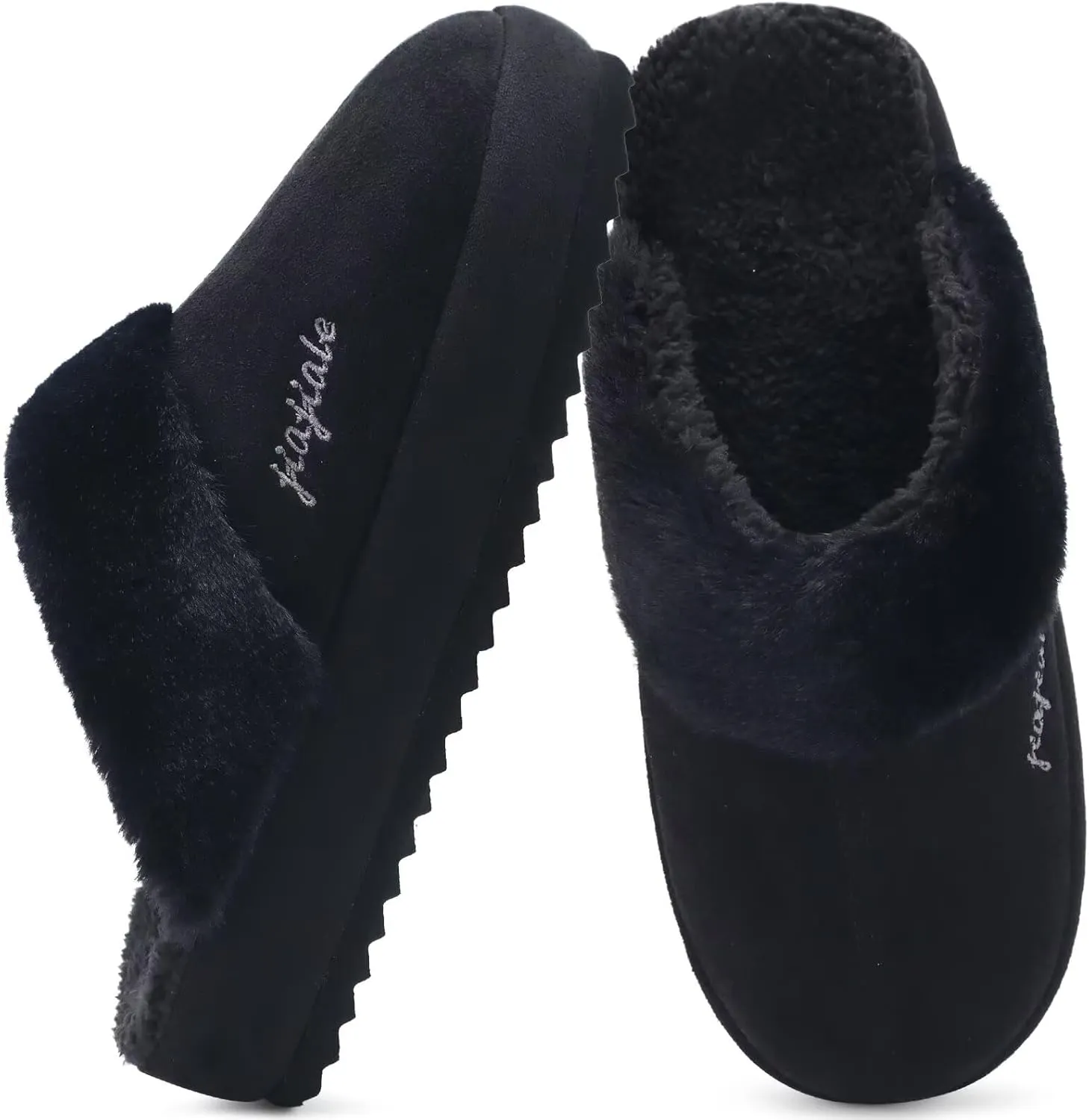 jiajiale Womens Fuzzy Slippers Platform Thick Cushion Comfy Warm Shearling Lined Scuff Slipper Ladies House Shoes Indoor Outdoor Hard Rubber Sole