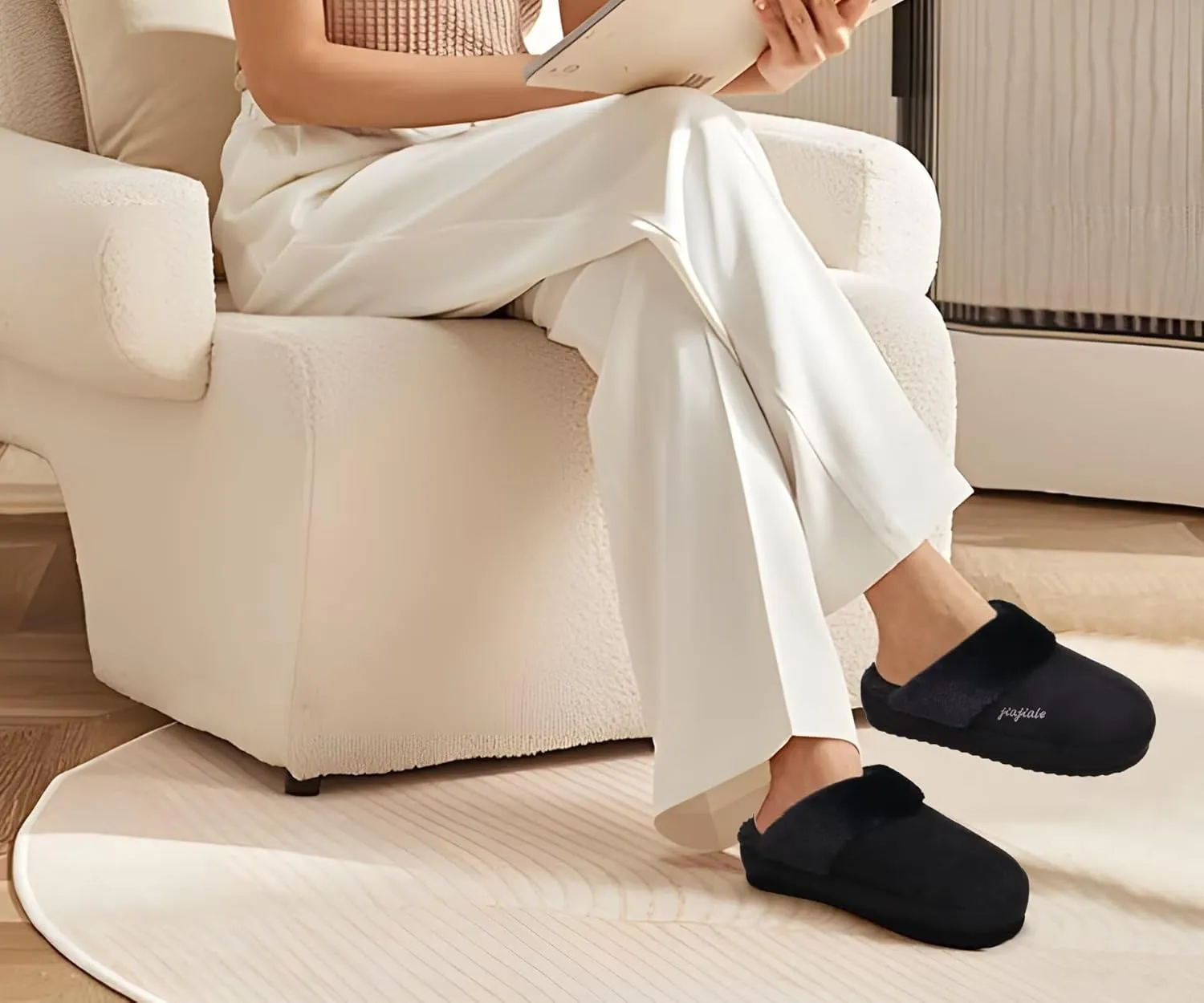 jiajiale Womens Fuzzy Slippers Platform Thick Cushion Comfy Warm Shearling Lined Scuff Slipper Ladies House Shoes Indoor Outdoor Hard Rubber Sole