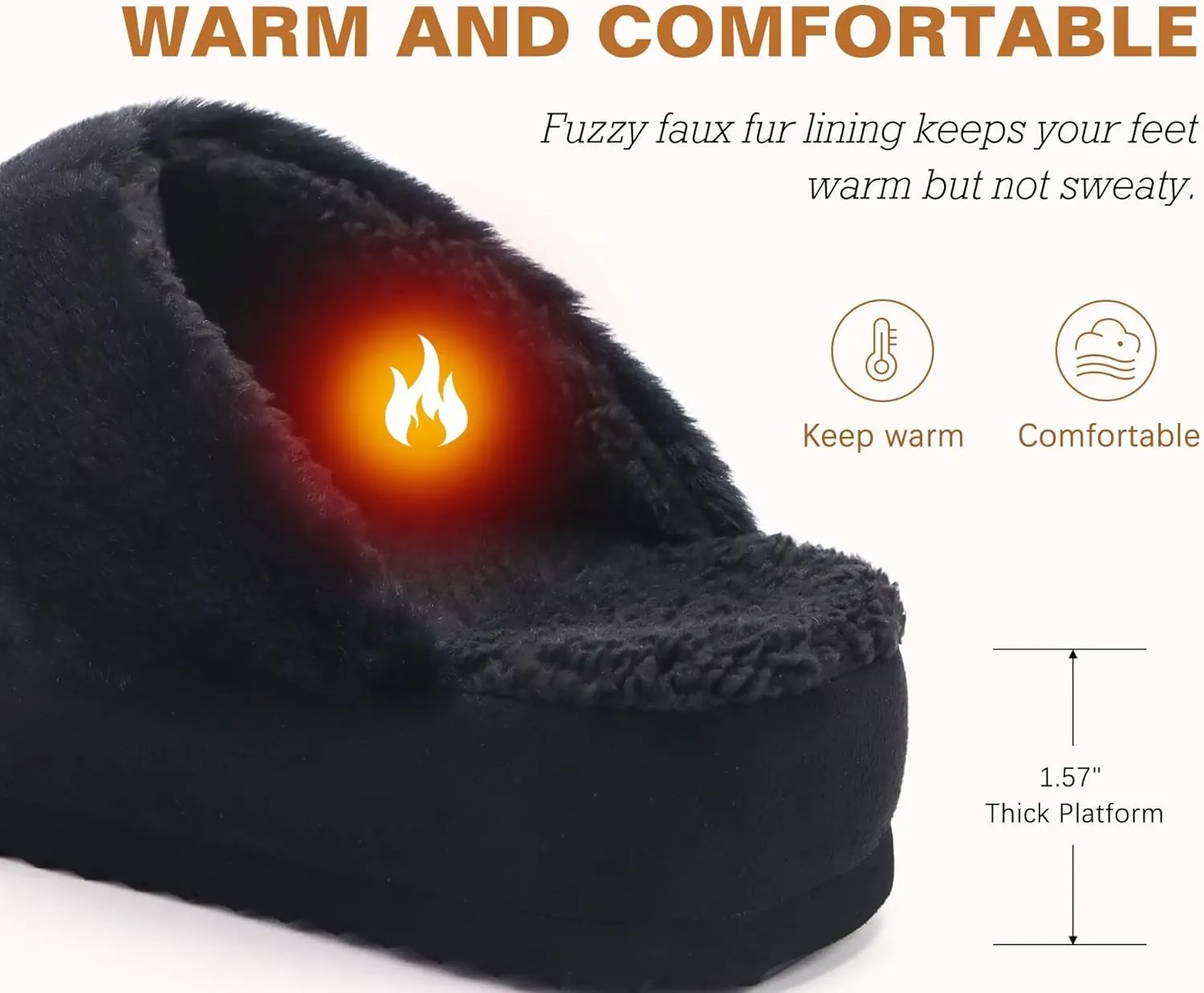 jiajiale Womens Fuzzy Slippers Platform Thick Cushion Comfy Warm Shearling Lined Scuff Slipper Ladies House Shoes Indoor Outdoor Hard Rubber Sole