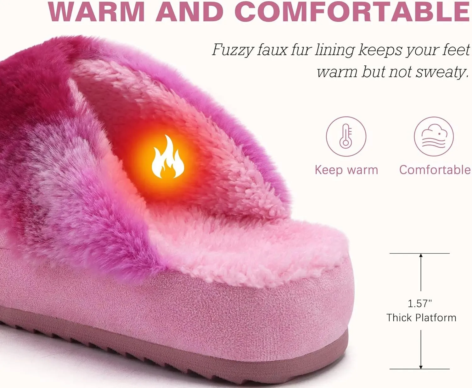 jiajiale Womens Fuzzy Slippers Platform Thick Cushion Comfy Warm Shearling Lined Scuff Slipper Ladies House Shoes Indoor Outdoor Hard Rubber Sole
