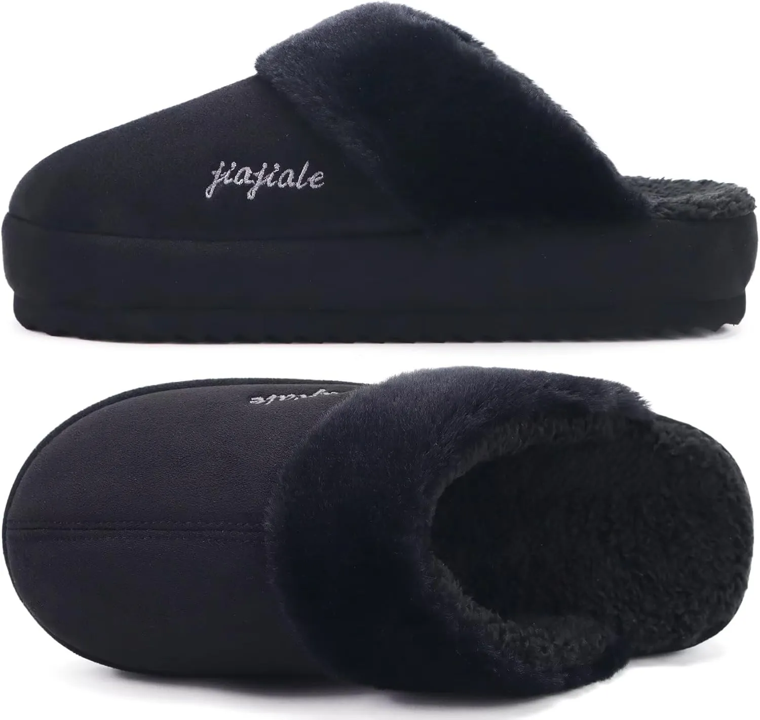 jiajiale Womens Fuzzy Slippers Platform Thick Cushion Comfy Warm Shearling Lined Scuff Slipper Ladies House Shoes Indoor Outdoor Hard Rubber Sole