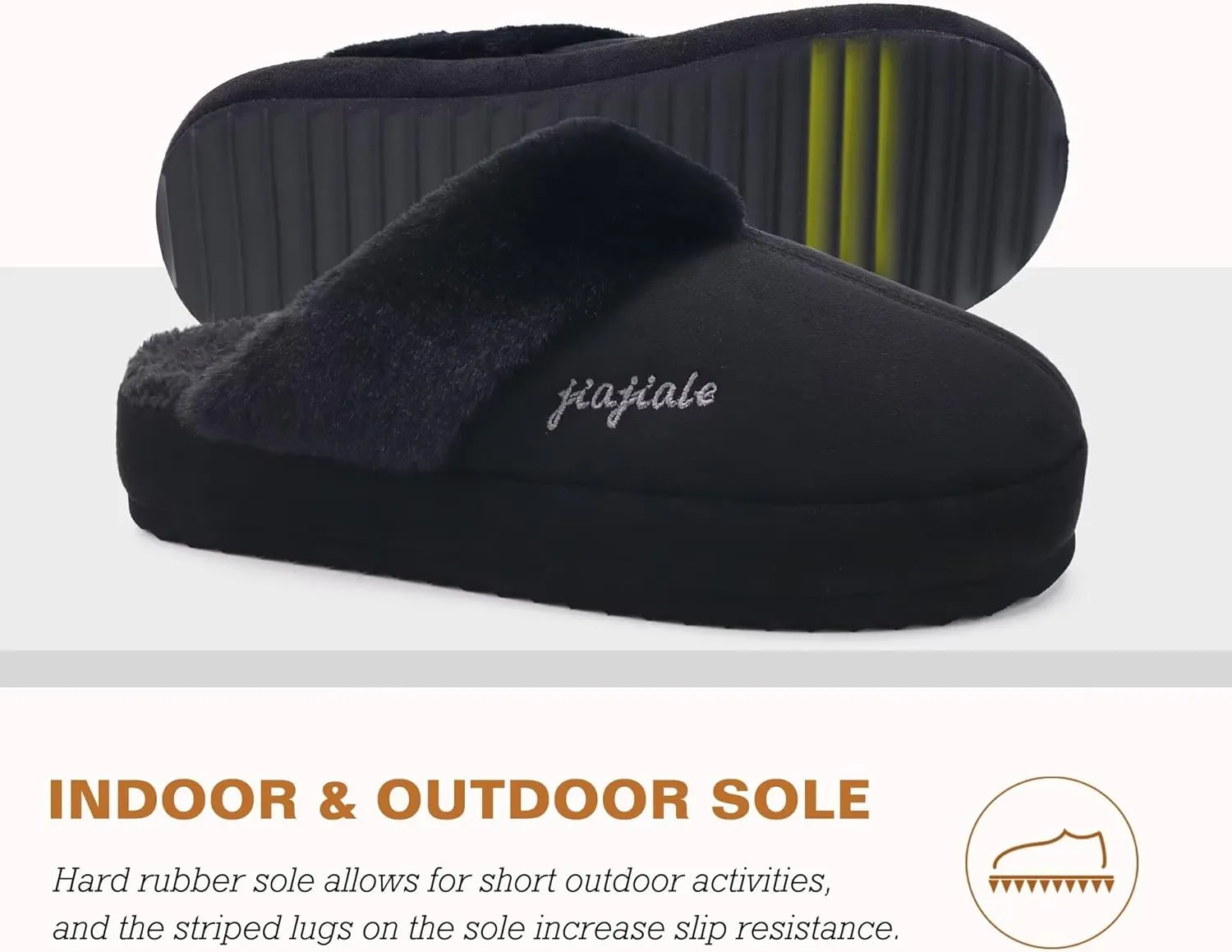 jiajiale Womens Fuzzy Slippers Platform Thick Cushion Comfy Warm Shearling Lined Scuff Slipper Ladies House Shoes Indoor Outdoor Hard Rubber Sole