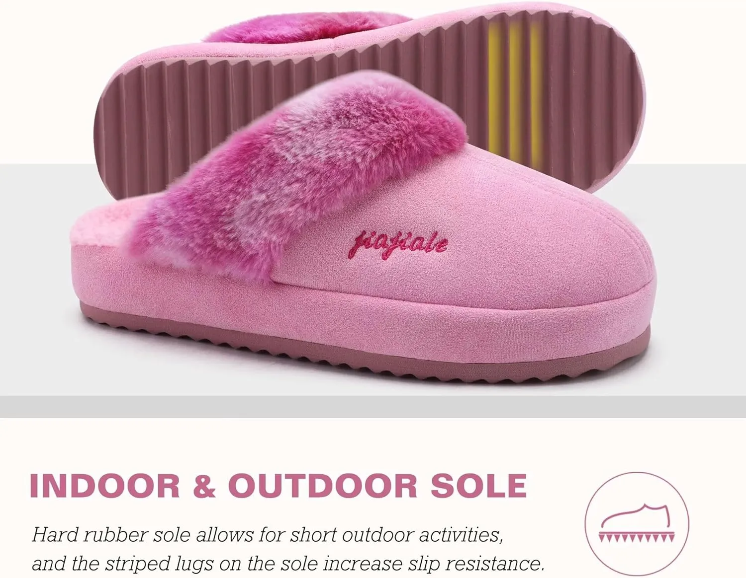 jiajiale Womens Fuzzy Slippers Platform Thick Cushion Comfy Warm Shearling Lined Scuff Slipper Ladies House Shoes Indoor Outdoor Hard Rubber Sole