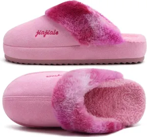 jiajiale Womens Fuzzy Slippers Platform Thick Cushion Comfy Warm Shearling Lined Scuff Slipper Ladies House Shoes Indoor Outdoor Hard Rubber Sole