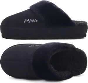 jiajiale Womens Fuzzy Slippers Platform Thick Cushion Comfy Warm Shearling Lined Scuff Slipper Ladies House Shoes Indoor Outdoor Hard Rubber Sole