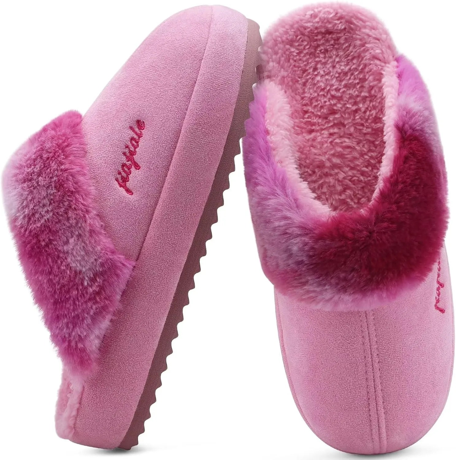 jiajiale Womens Fuzzy Slippers Platform Thick Cushion Comfy Warm Shearling Lined Scuff Slipper Ladies House Shoes Indoor Outdoor Hard Rubber Sole