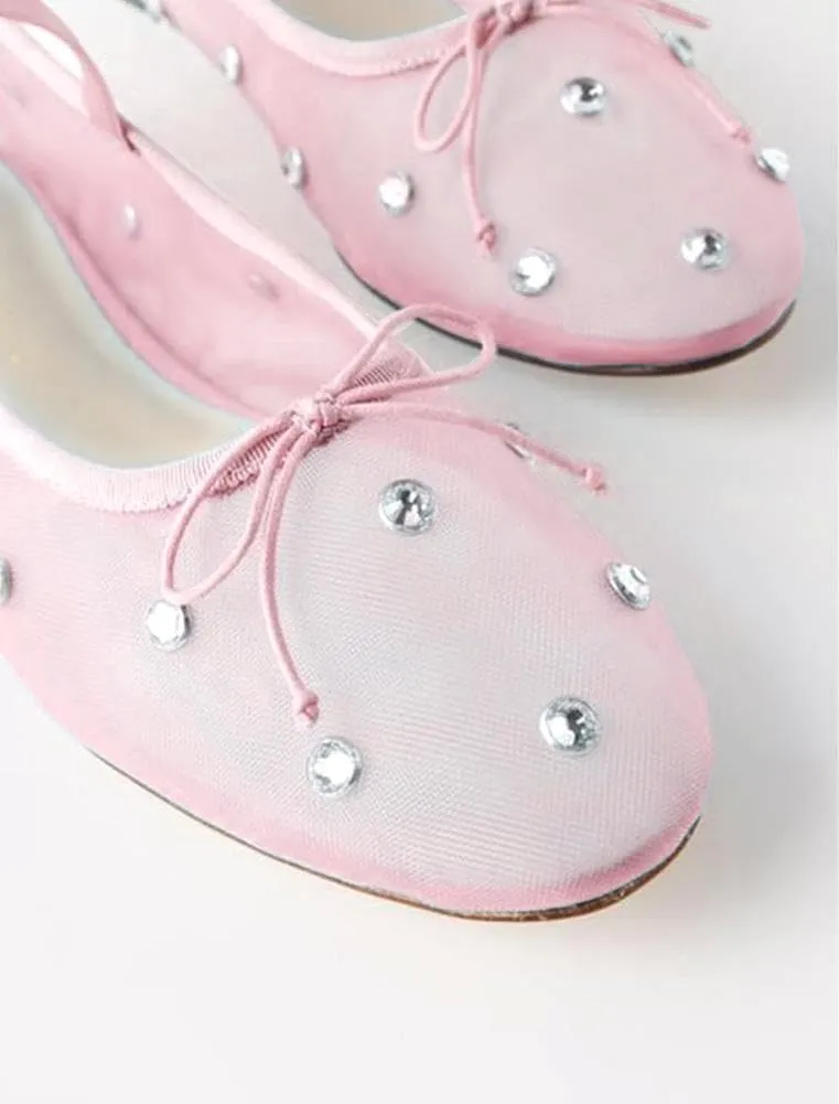 JORISTIMO Crystal Mesh Ballet Flats Stretch Band Snip Toe Ballerinas Flats Mary Jane