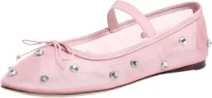 JORISTIMO Crystal Mesh Ballet Flats Stretch Band Snip Toe Ballerinas Flats Mary Jane