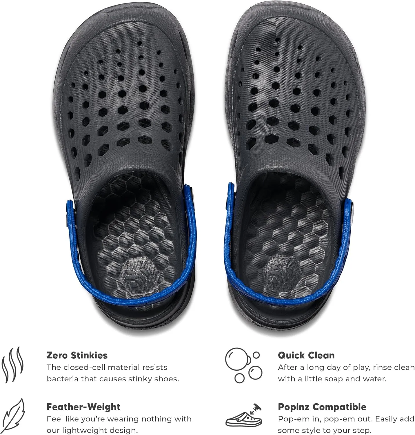 Joybees Kids Active Clog - Clogs for Kids, Rubber Shoe for Girls and Boys, Slip On Foam Sandals, Water Shoes with Strap for Toddlers and Children Size C4-J5
