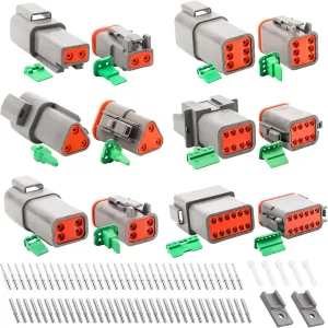 JRready Deutsch Connector Kit IP68 Waterproof - 2 3 4 6 8 12 Pin DT Connector 1 Set with Size 16 Solid Contacts, ST6431-01 Automotive Electrical Wire Connectors for Car, Boat, Truck, Motorcycle