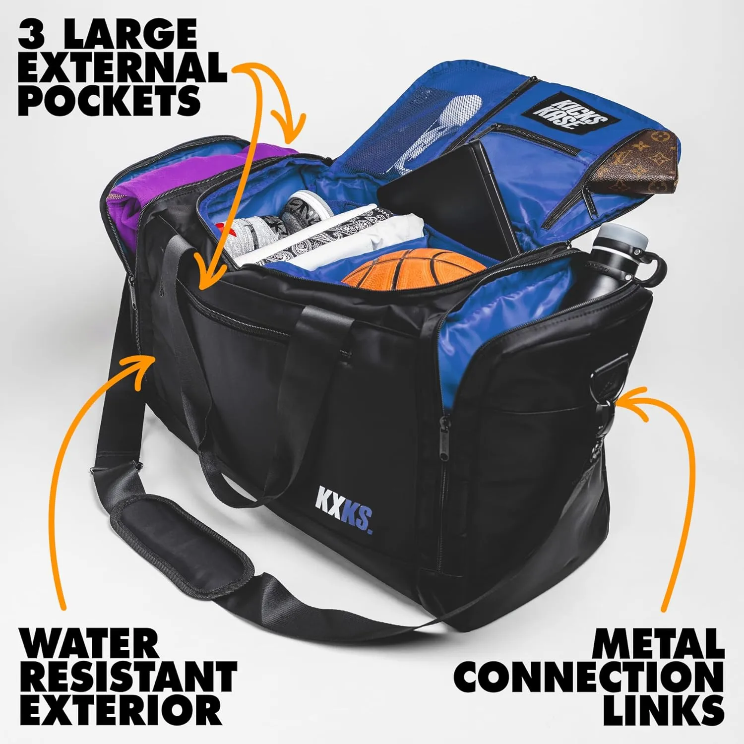 (Kicks Kase Premium Sneaker Bag & Travel Duffel Bag - 3 adjustable compartment dividers - For shoes, clothing and gym